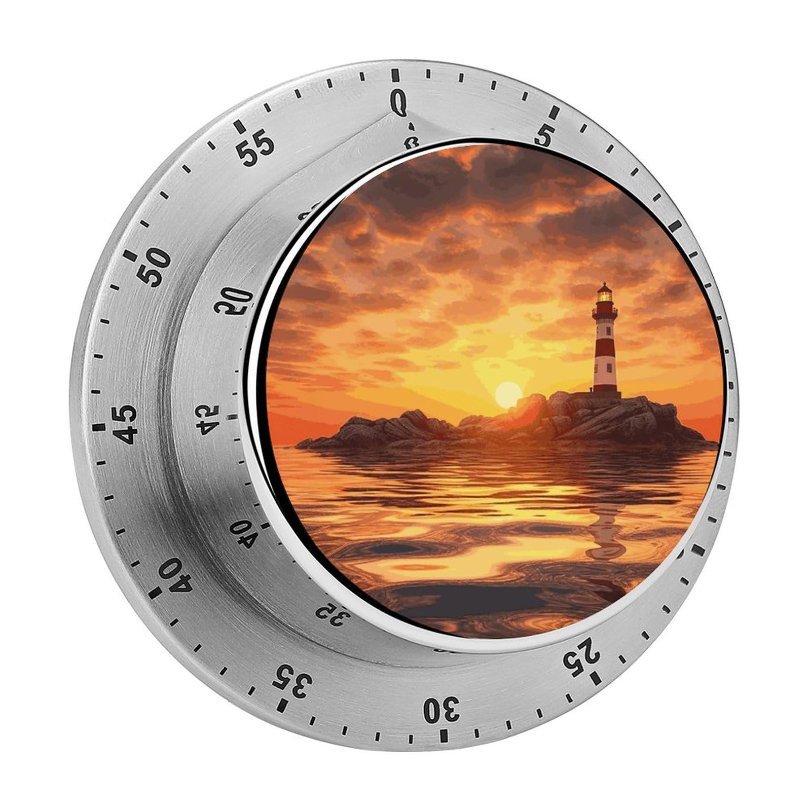 Sea Lighthouse in Sunset Manual Countdown Timer with Magnetic Base Visual Mechanical Timer for Classroom Home Study and Cooking