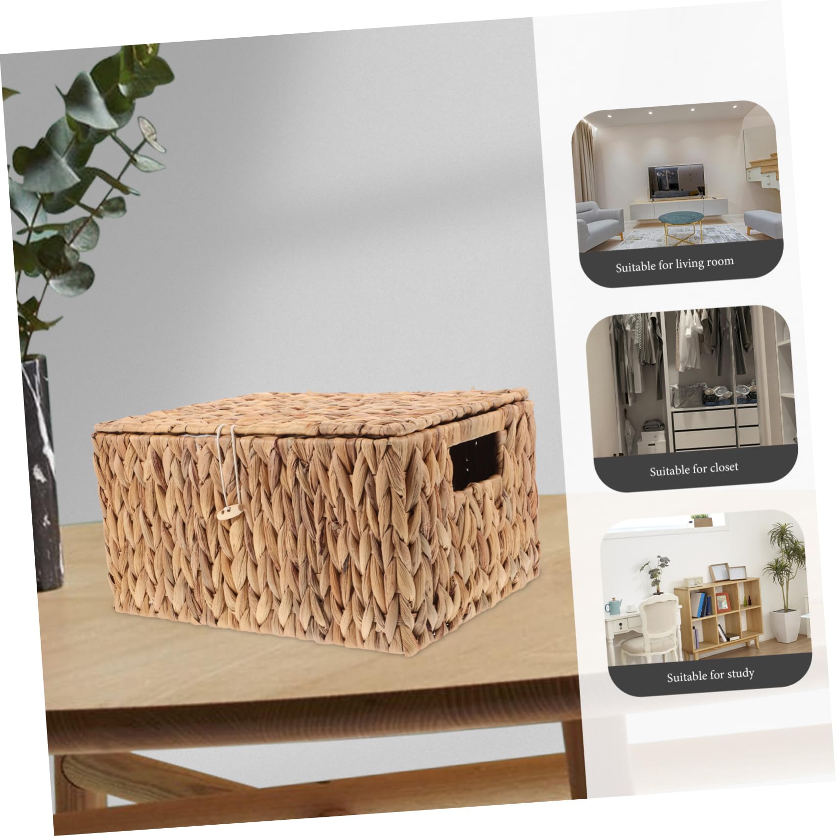 Cabilock Cesta de Almacenamiento Rectangular Tejida, Resistente, Multifuncional, con Tapa, Hogar