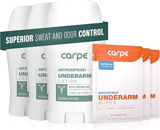 Carpe Underarm Antiperspirant and Deodorant, Pack of 3-WITH 3 FREE ON-THE-GO WIPES!