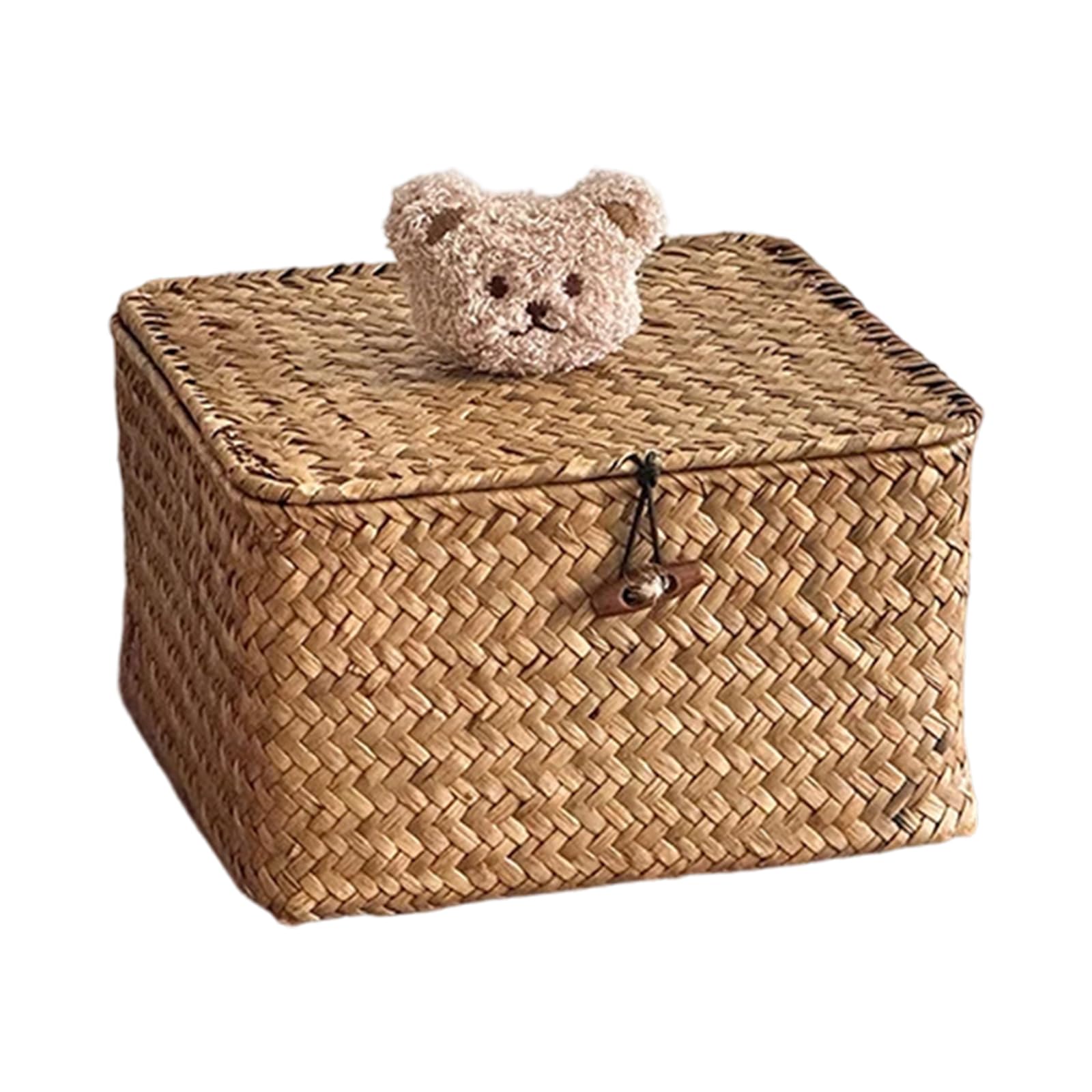 Oxxggkao User Friendly Seagrasses Weaving Storage Bin with Lid Decorative Storage Container Basket Ideal for Gift Packaging Square Basket
