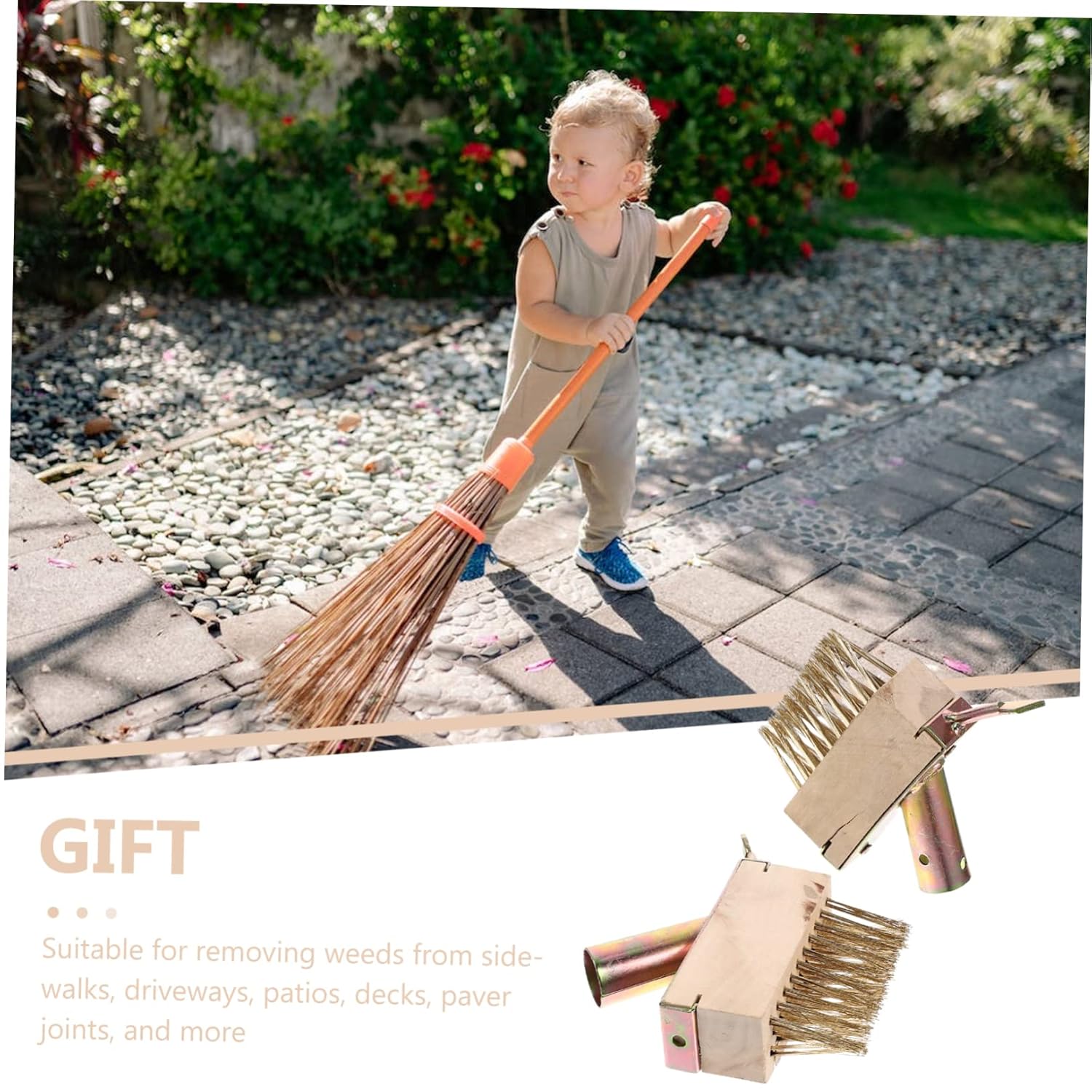 2pcs Steel Wire Weeding Brush Tool for Outdoor Patio Garden Cleaning Durable Moss Remover with Handle for Sidewalk and Driveway Grime Removal