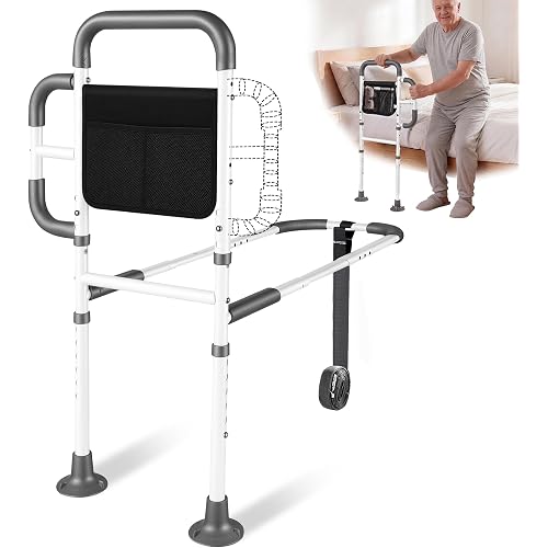 Bed Rails for Elderly Adults Safety, ASTM Tested 400 LBS Bed Assist Rail with Side Assist Handle, Ergonomic Foam Grip, Bed Cane for Seniors, Adjustable Height Thickened Carbon Steel Frame (White)
