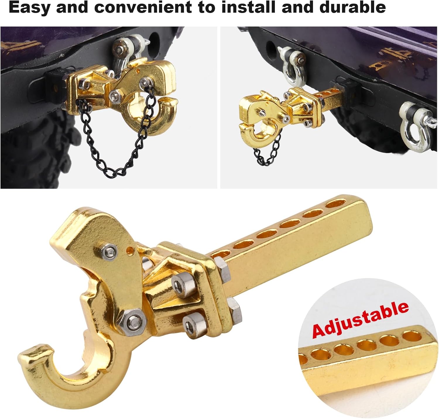 HobbyPark Metal Scale Trailer Hitch Tow Hook Drop Hitch Receiver for 1/10 RC Crawler Traxxas TRX4 Axial SCX10 Rear Bumper Parts (Gold)