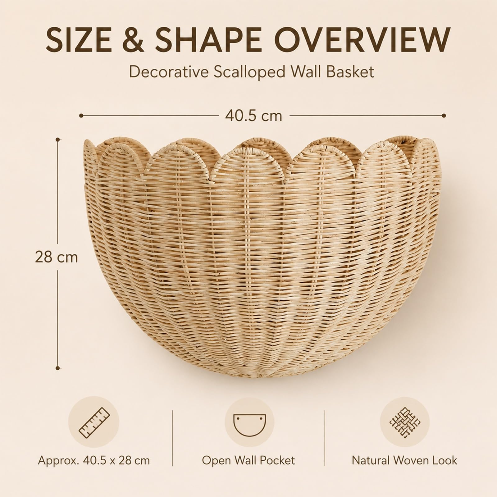 Falowany Kosz Ścienny W Stylu Wiklinowym, Wiszący Organizer Rattanowy Na Rośliny, Kosmetyki, Przedpokój, Kuchnię, Łazienkę I Salon(Rattan,2pcs)