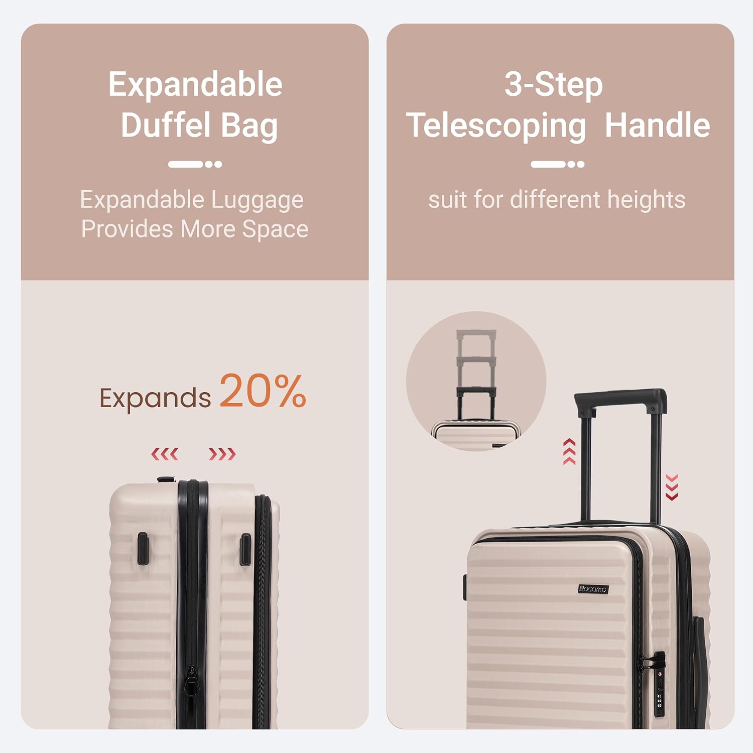 Rosamo 3 piece Luggage Set Expandable Suitcase 22x14x9 Airline Approved Carry on, Front Opening ABS Hard Case Suitcases with Spinner Wheels, TSA Lock