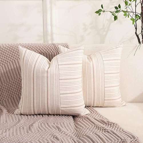 Miniatura 7 de CARRIE HOME Modern Farmhouse Decor - Juego de 2 fundas de almohada neutrales de color amarillo mostaza de 18 x 18 pulgadas fundas de almohada