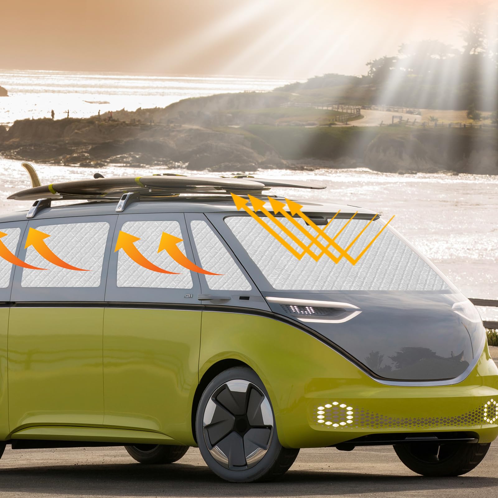 Pare Soleil Voiture Interieur pour VW ID Buzz 2022-2025, Pare Soleil Voiture Pare Brise Avant Pliable pour Intimité et Régulation Thermique en Camping-Car