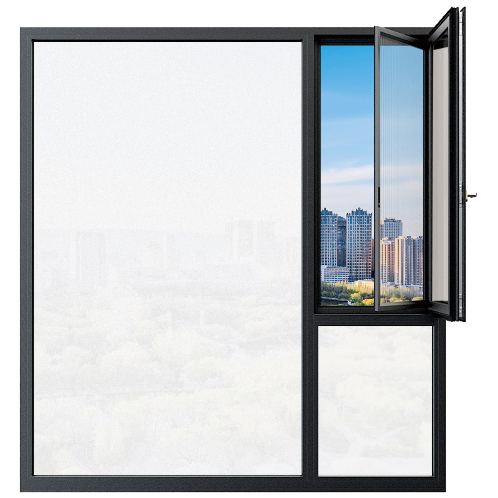 Privacy Window Film 85 x 115 cm Blocks UV Static Cling No Glue Removable Heat Cotrol, Privacy Protection, Opaque Window Sticker Door for Home Office, White frosted