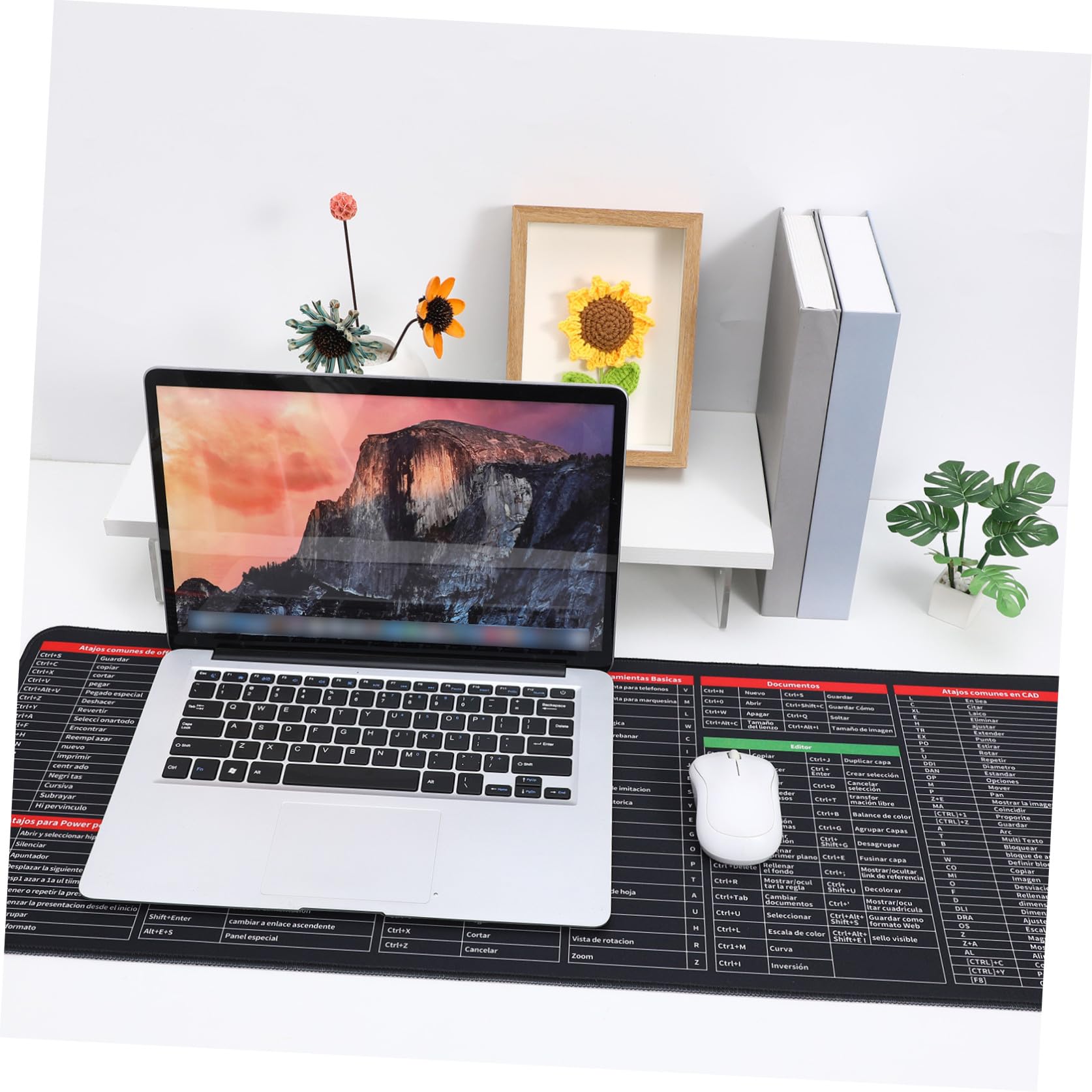 Ciieeo Extra Großes Mauspad 300x800x3mm Wasserfest mit Excel | Spickzettel für Tastenkombinationen, Tastatur und Mausfläche, Spanisch