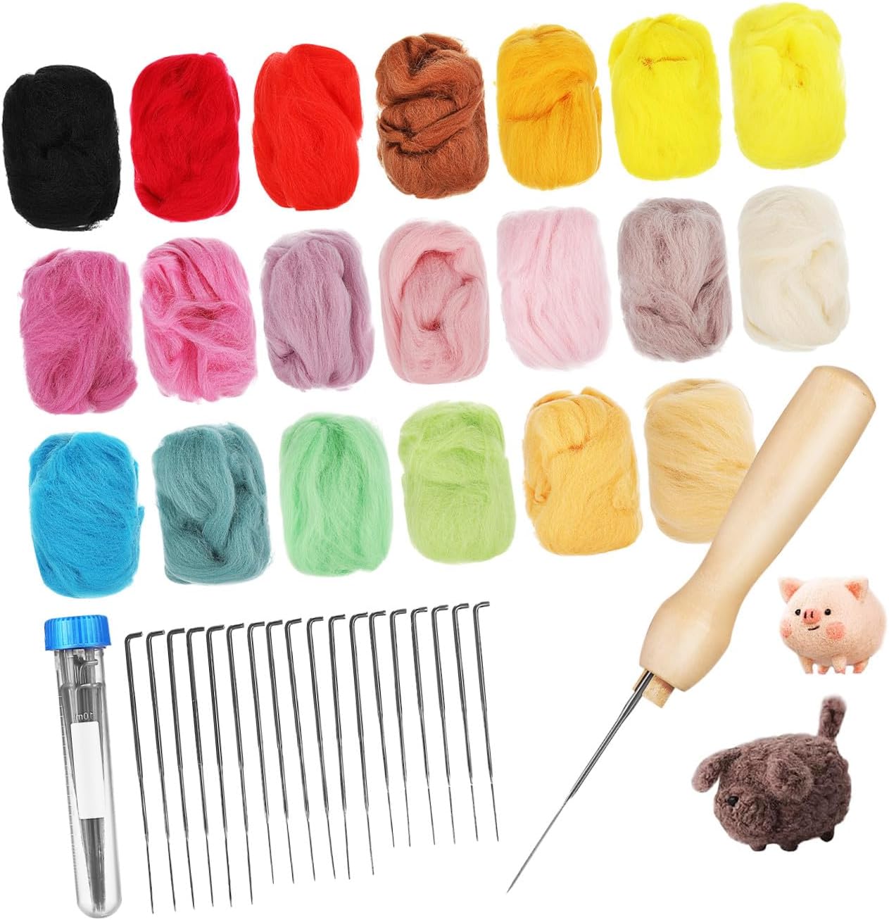 NUOBESTY Felting Craft Kit 20 Colors Wool Roving Punch Needle Felting Yarn Needles Basic Tools Perfect for DIY Projects