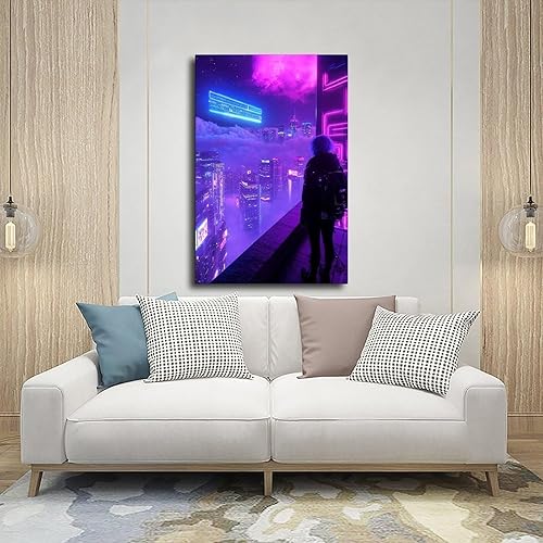 Miniatura 5 de Surreal Synthwave Art Print  Dreamy Retro Futuristic Cityscape Poster  Unique Sci-Fi Wall Decor Modern Wall Prints Abstract Geometric Minimalist Art