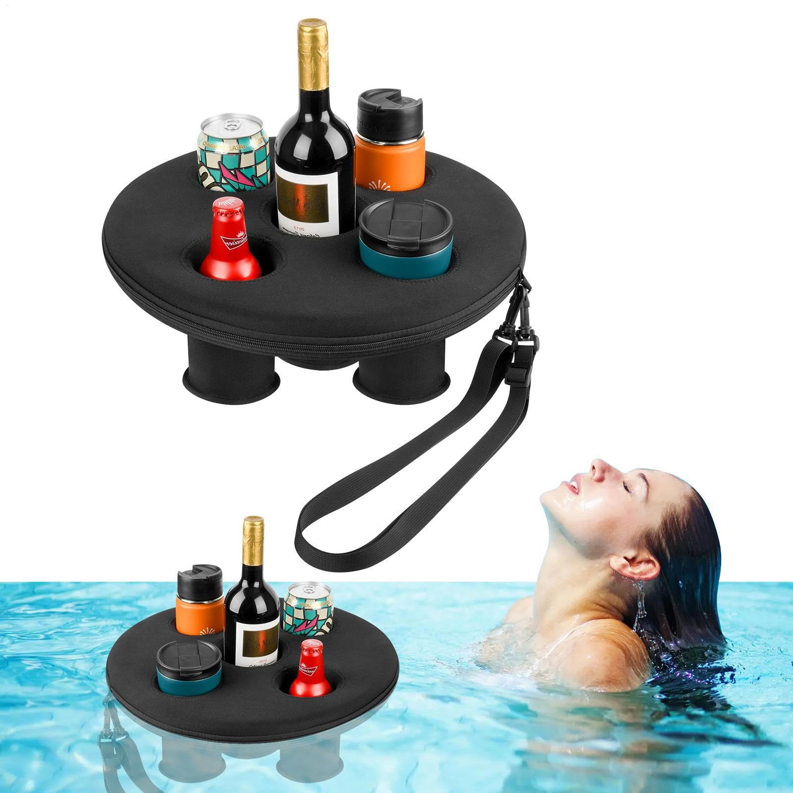 Floating Drink Holder, Pool Drink Holder Floats, DrinkFloat With 5 Holes For Hot Tub, Pool & Hot Tub Accessories For PoolFun, Party, Hot Tub, For Home, Car, Bath, Park, Travel