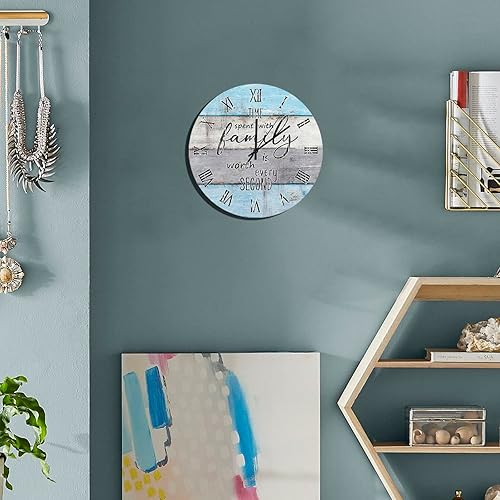 Miniatura 174 de UFunhome Reloj de pared de madera con cita familiar, el tiempo que pasa con la familia vale la pena cada segundo, reloj colgante redondo, funciona