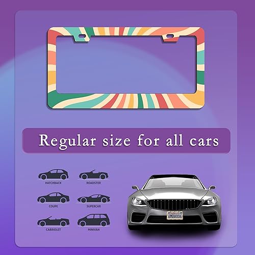 Miniatura 5 de TUBAMQ Marcos de matrícula, marco de matrícula retro Groovy Swirl Burst, marco de metal de aluminio a prueba de óxido, accesorios de automóvil para