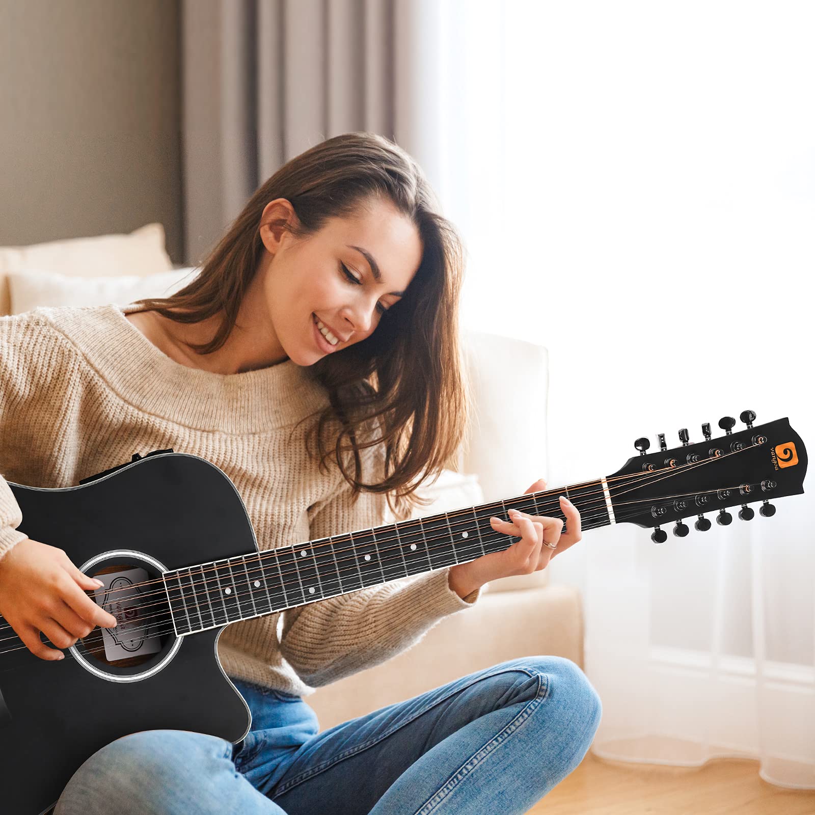 Vangoa Chitarra Elettroacustica 12 Corde con Equalizzatore a 4 Bande, Nero