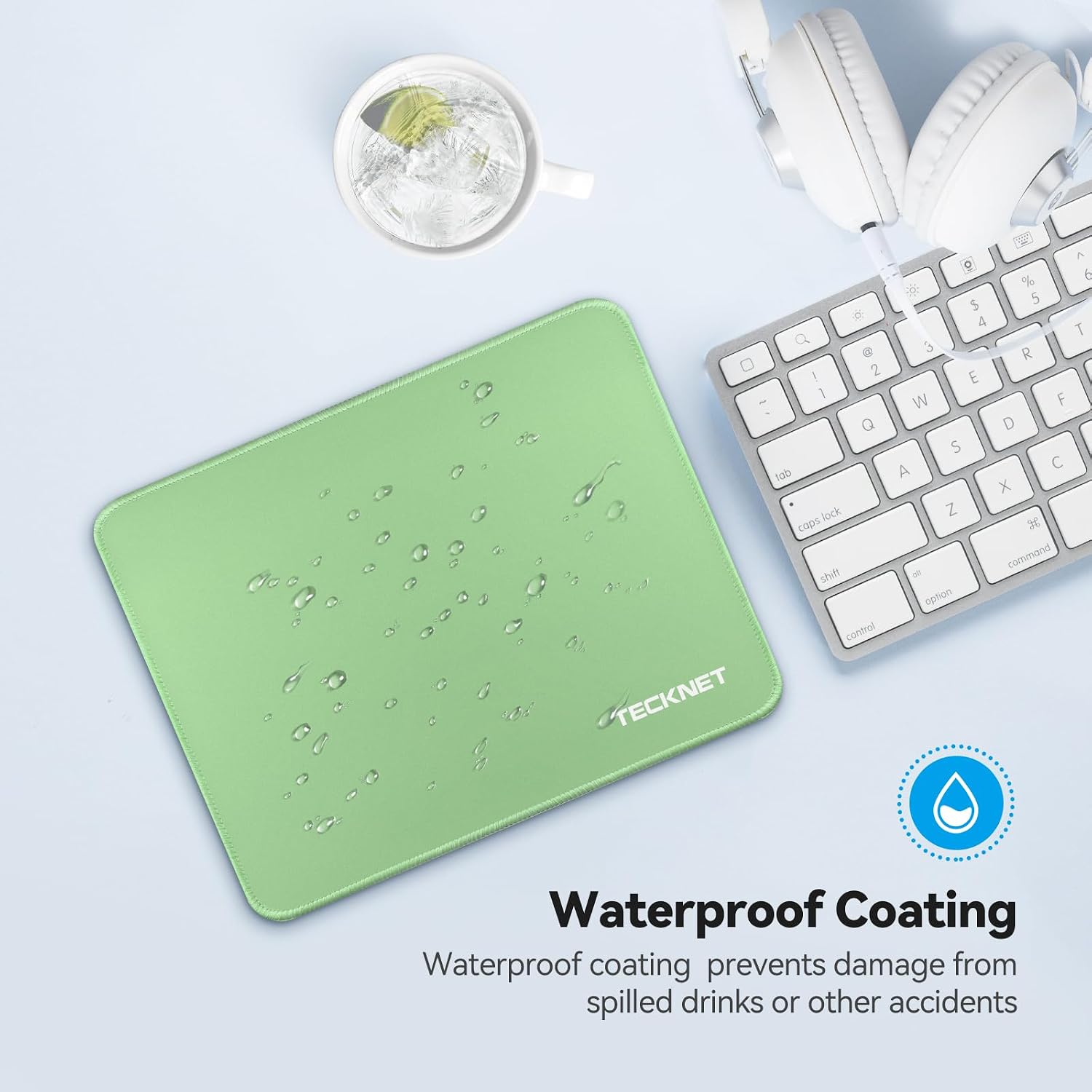 TECKNET Mouse Pad with Anti-fray Stitching, Waterproof Surface & Non-Slip Rubber Base with Stitched Edges Gaming Mouse Mat for Laptop，Compatible with Laser and Optical Mice - LT.Green - 5