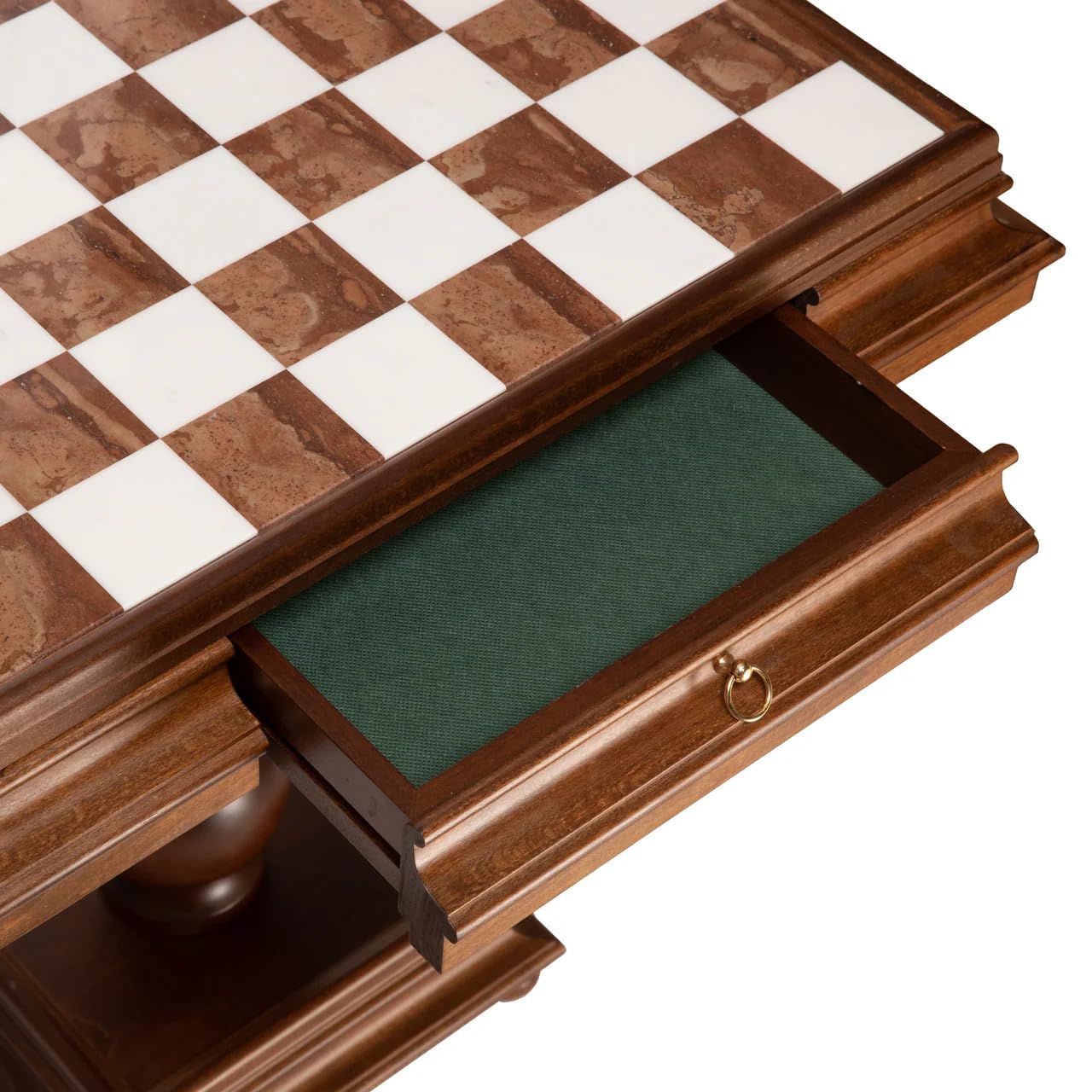 Staunton XL Set + Tilia Wood Chess Table Marble Top Double Drawer New