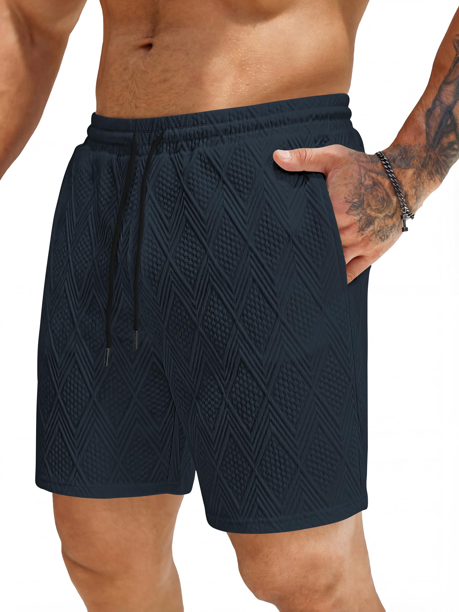JMIERR Textur Shorts Herren Kurze Hosen Sommer 2026 Casual Freizeitshorts Leicht Atmungsaktiv Elastische Taille mit Taschen