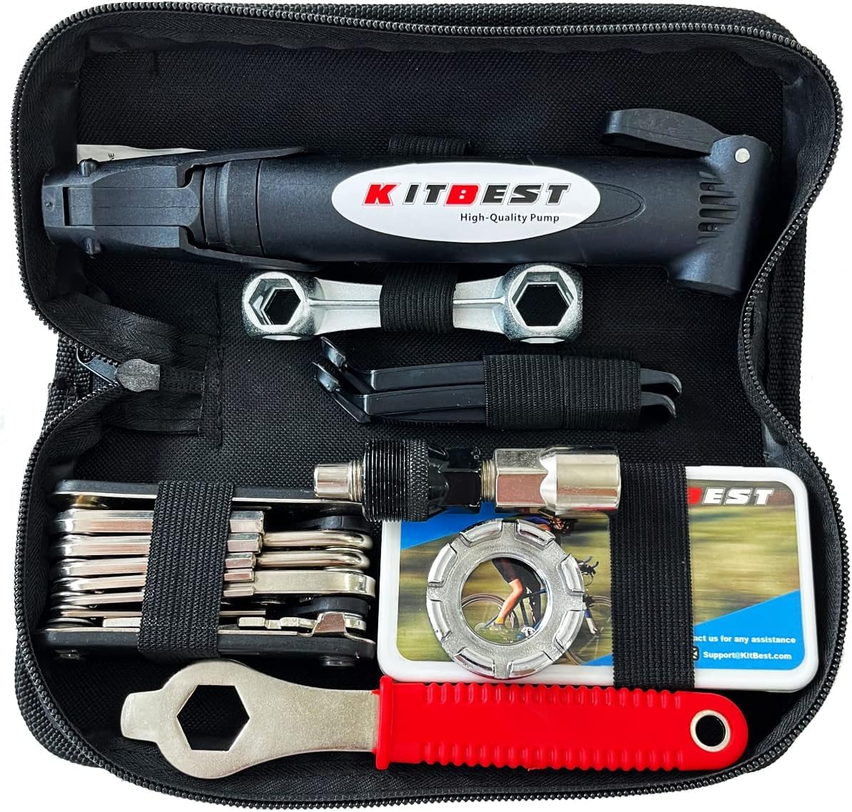 KITBEST Kit di riparazione per bici, kit di attrezzi per bicicletta con pompa e borsa, kit di riparazione per pneumatici con kit di riparazione per pneumatici 16 in 1, accessori per mountain bike