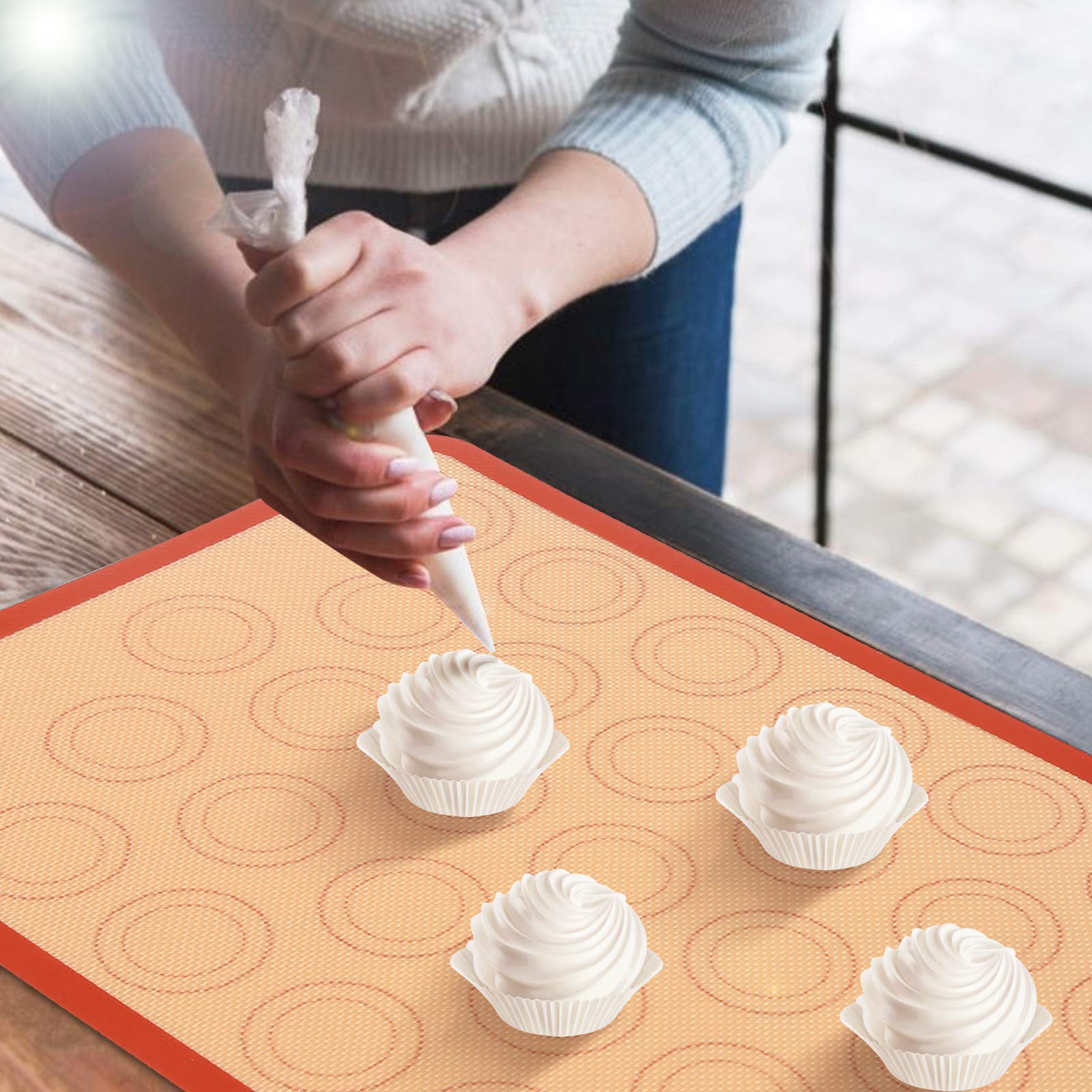 Silikon-Backmatten mit Messung – Set von 3 Blatt (1 große, 2 Hälfte) Antihaft-Backmatte zum Ausrollen von Teig Küche Knetmatte für Kekse, Macaron, Brot, Pizza, Kuchen Wiederverwendbare Ofeneinlage