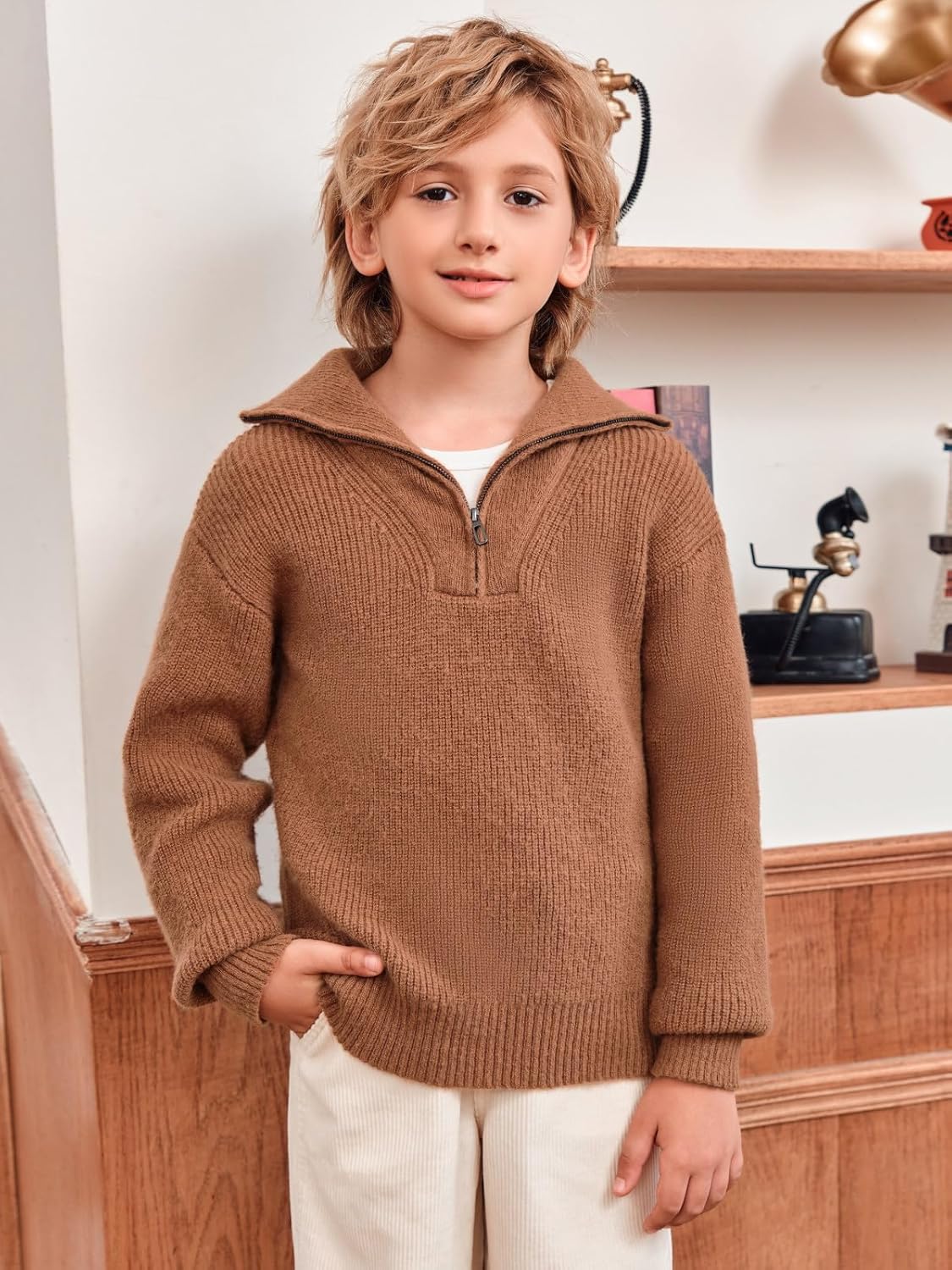 Meikulo Boys Quarter Zip Pullover Sweater Kids Fashion Knit Jumper Clothes 5-14 Years - Image 2