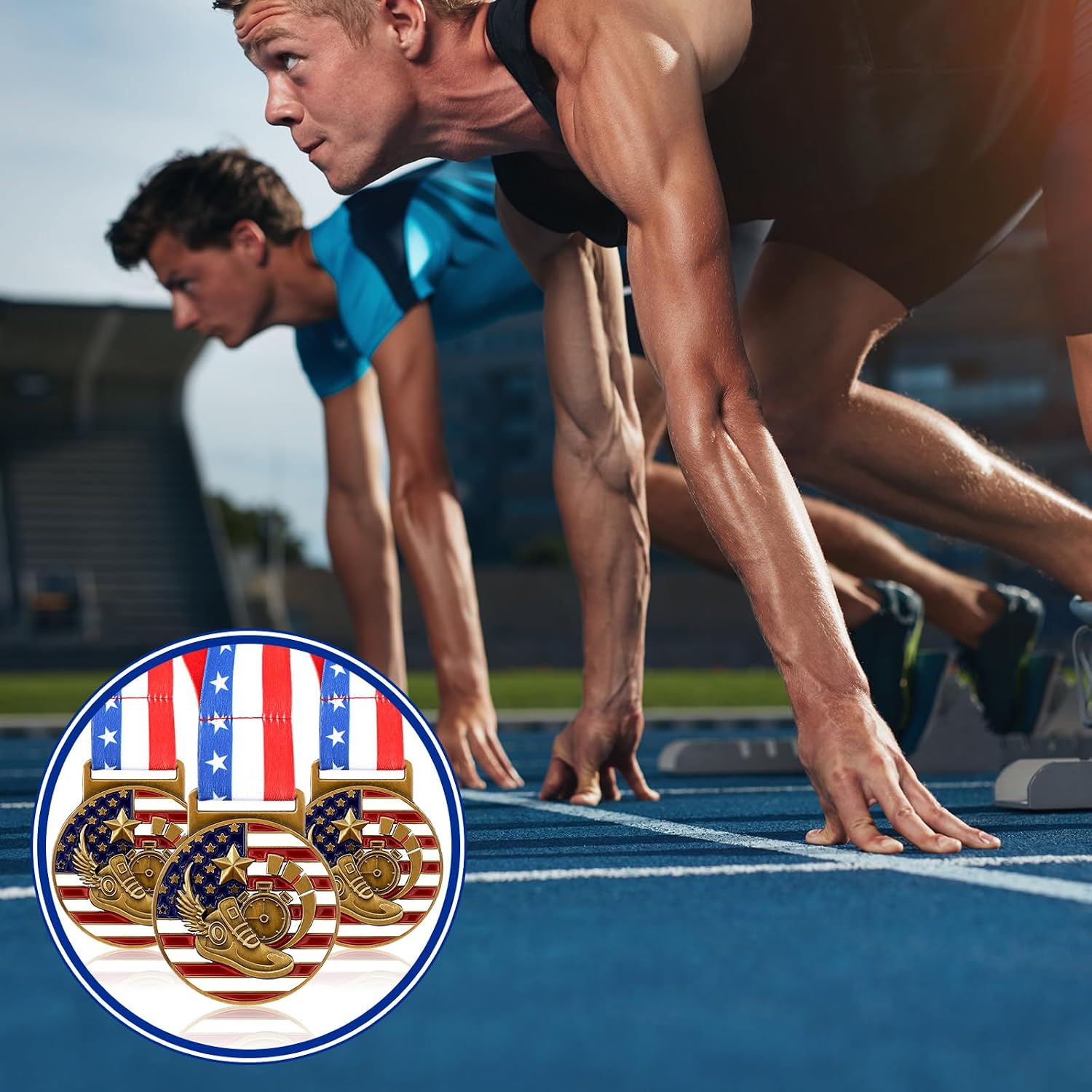 30 Pieces Patriotic Medals Gold Medals Bulk Trophy with Neck Ribbons Spirit Medallion with Stars Stripes American Flag for Sports Trophy Participation Winner Gift