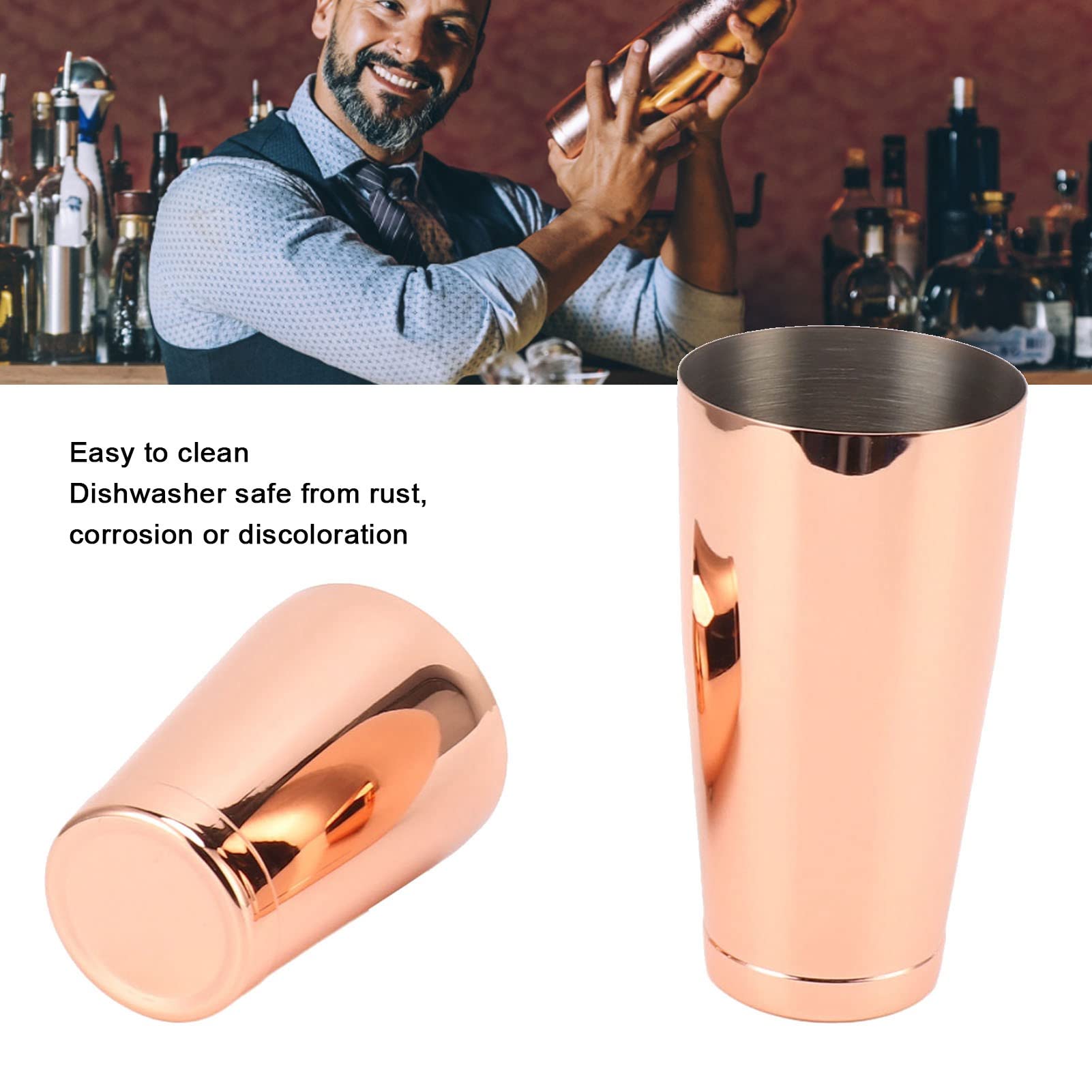 FLEXMAN Shaker À Cocktail, Mélangeur De Boissons Professionnel À 2 Sections En Acier Inoxydable, Outils De Bar Essentiels Pour Les Fêtes, Les Voyages En Camping, Les Pique-Niques (Plaqué cuivre avec