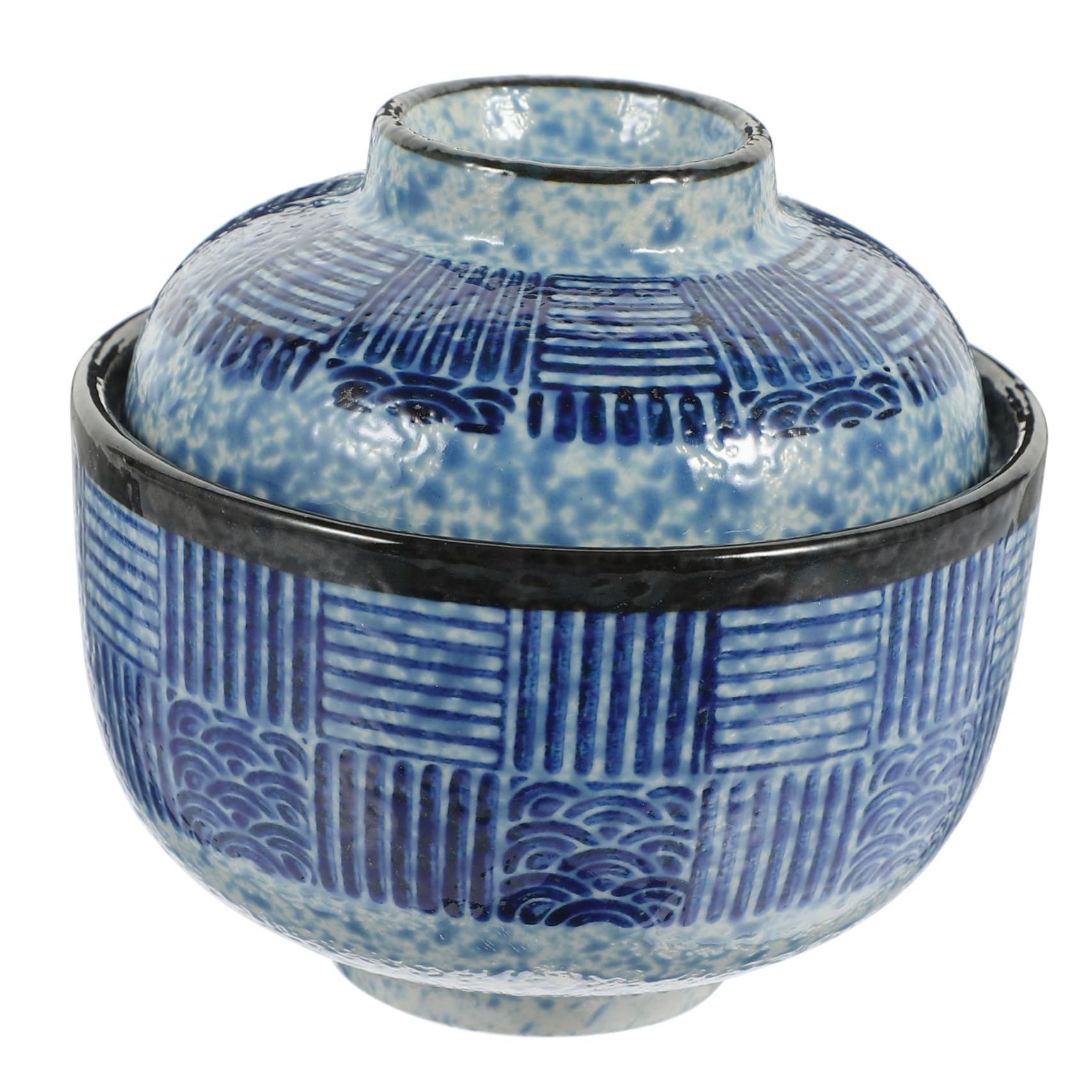 Homoyoyo Bol Cubique Japonerie en Céramique avec Couvercle, Bol à Soupe Pratique pour Garder la Nourriture Chaude, Surface Lisse, pour Soupe et Apéritifs, Set de 2 Pièces