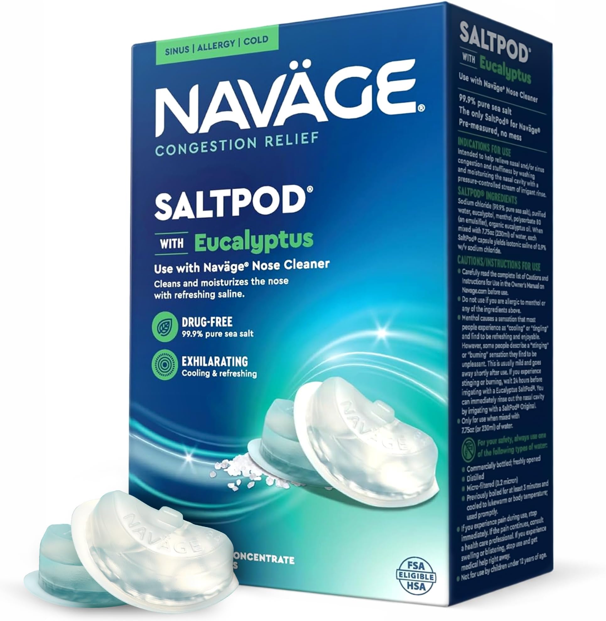 Navage SaltPod 30 Pack (30 Eucalyptus SaltPods) Salt Pod Refills Only - Exclusively Designed for The Nasal Irrigation System - Sinus Rinse and Saline Pods for Fast and Soothing Relief