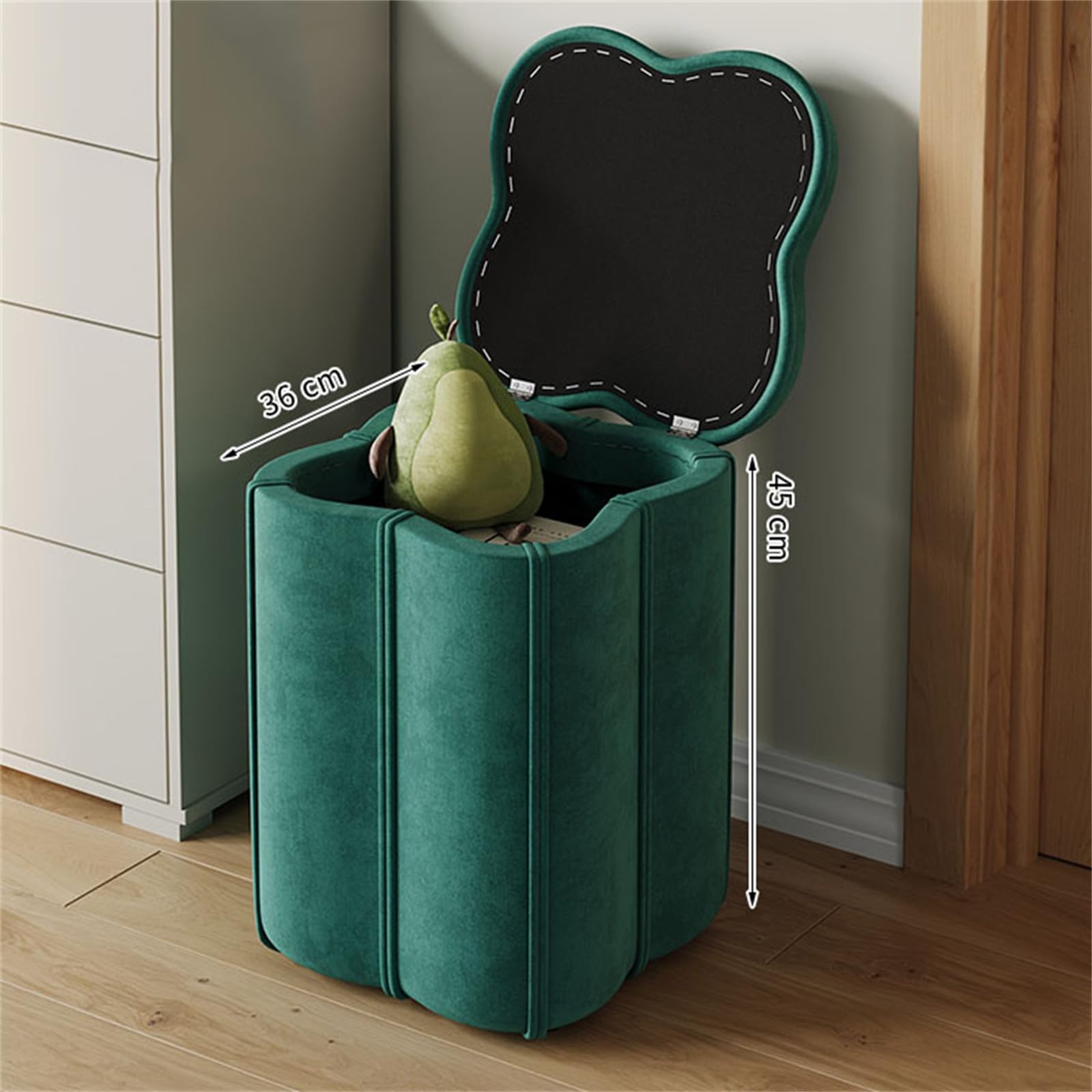 Pouf Contenitore Rotondo con Coperchio Rimovibile e Seduta Imbottita, Ideale per arredare Camera da Letto o Soggiorno. Diametro 45 cm.