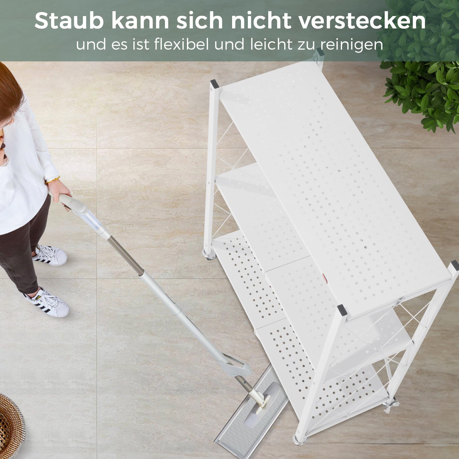 DEANIC Klappregal, 3 Regal Bücherregal, Küchenregale mit Rollen, Metallregal zur Aufbewahrung für Wohnzimmer, Speisekammer (61 x 85 x 28 cm,Weiß)