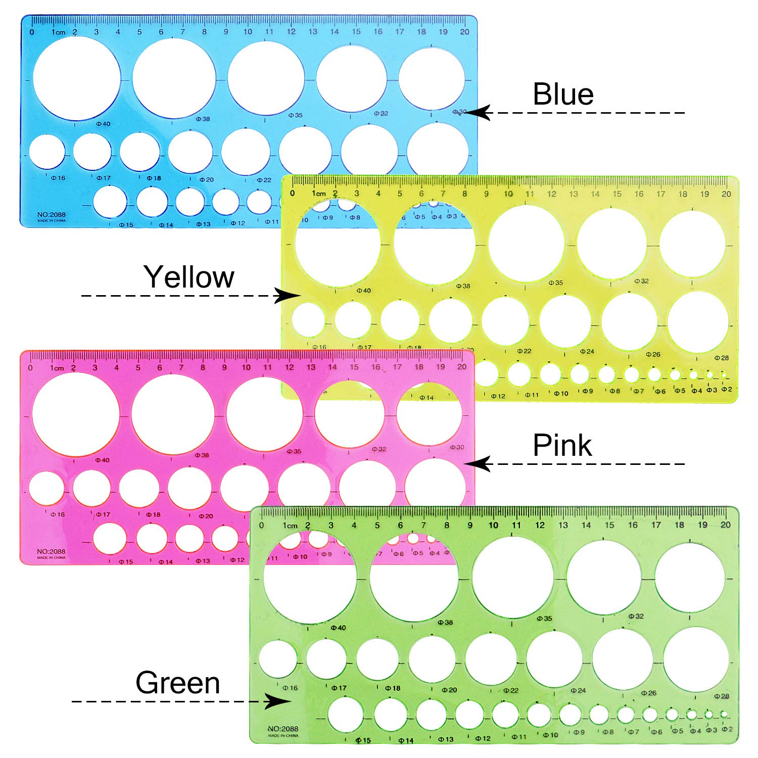 4 Pieces Plastic Template Ruler Circles Drawing Stencil Geometric Tool Multifunction for Office School Home