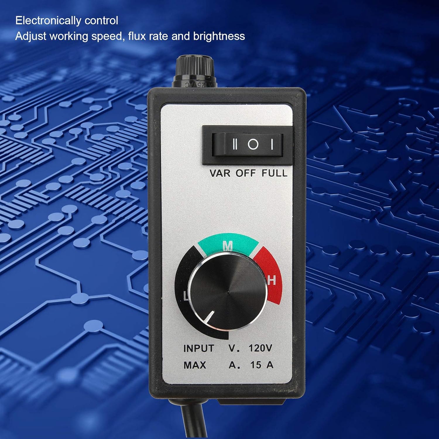 flexman Variable Fan Speed Controller, 1500W 15A Speed Adjuster with 2 Meter Cord, Electronic Stepless Speed Regulator for Inline Duct Fan