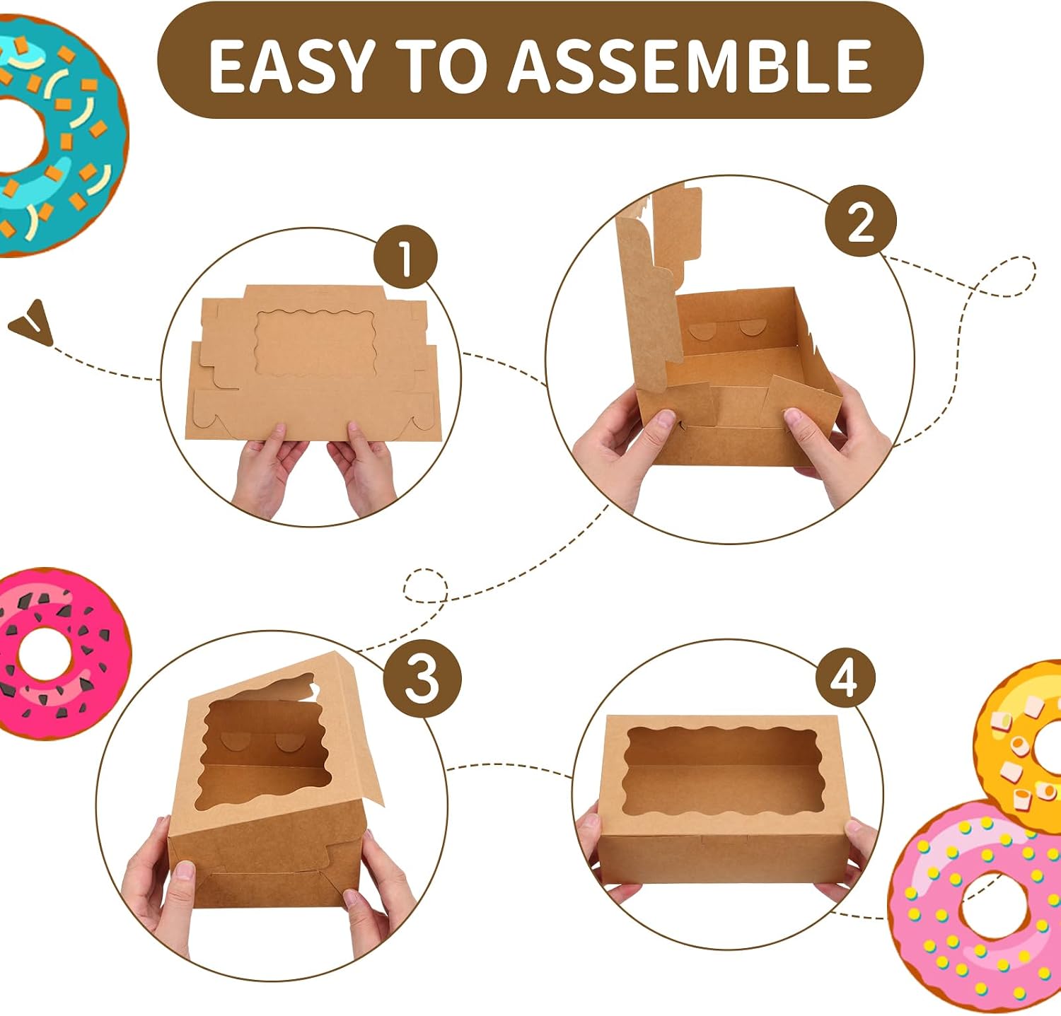 Moretoes 10pcs Cookie Boxes with Window, 9x6x3 In Brown Bakery Boxes