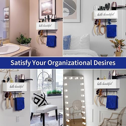 Miniatura 6 de Soporte rústico para secador de pelo montado en la pared, organizador de herramientas y accesorios de peinado, suministros de baño y herramientas