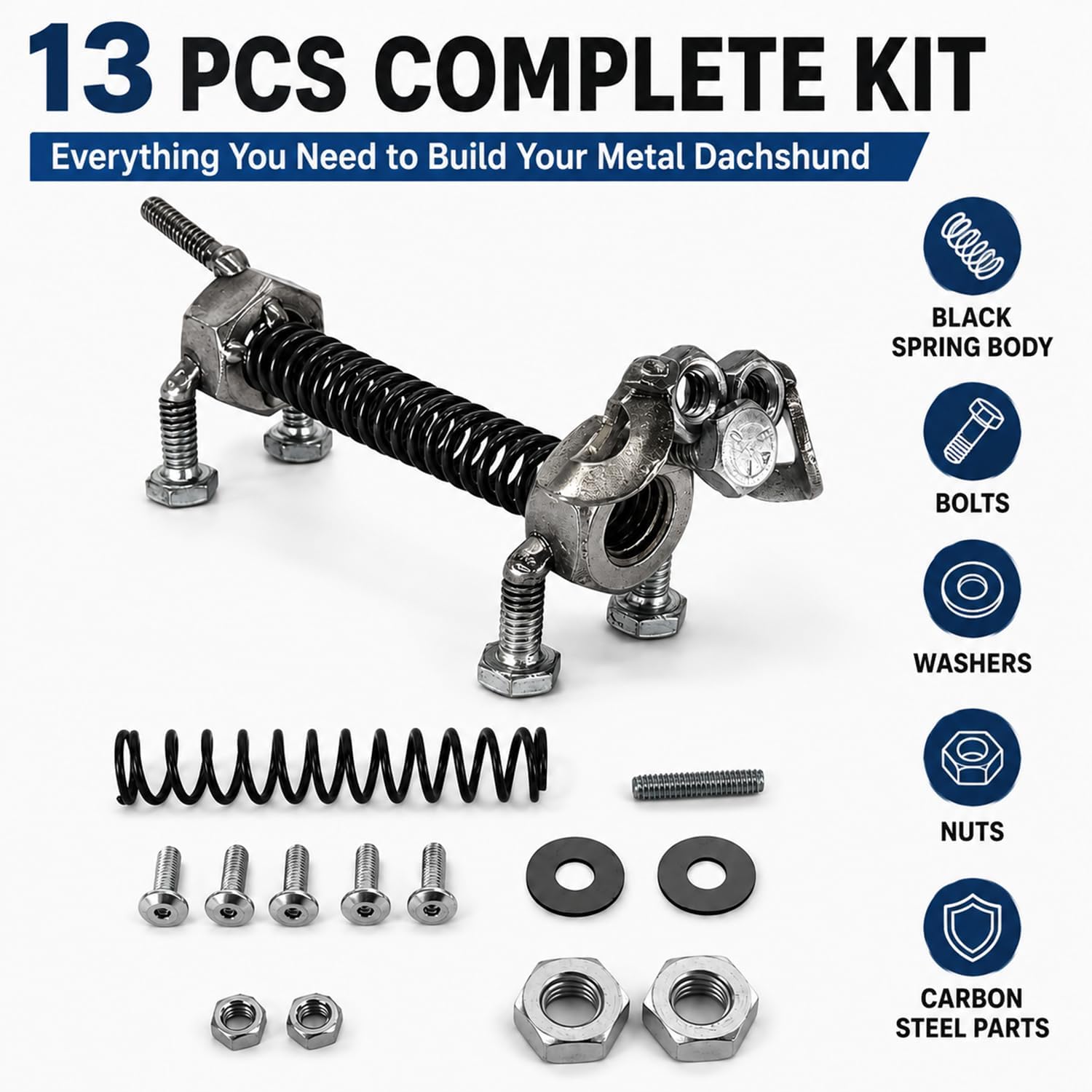 13 Pcs Dachshund Welding Practice Kit, 3D Wiener Dog Sculpture Carbon Steel Art DIY Metal Set, Beginner to Advanced Precision Welding Training Kit with Instructions, for Mig/tig/arc/gas
