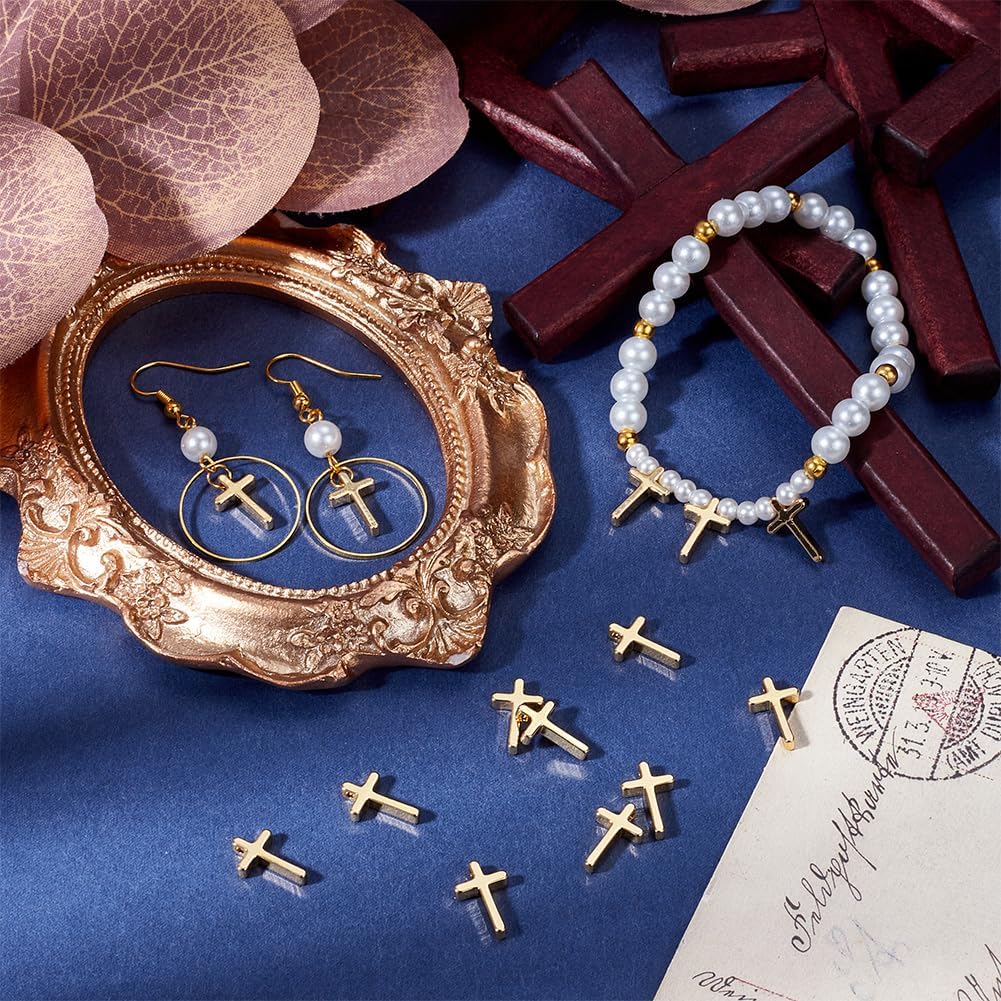 SUNNYCLUE 1 Box 60pcs Real 18K Gold Plated Brass Cross Charms rosary charms gold Small Tiny Metal Golden Easter Crucifix Spacer Charm for Jewelry Making Charms Christmas Day Home Party Supplies - Image 4