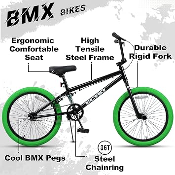 cubsala Echo 20 24 Inch Beginner Kids BMX Bike for Boys Girls | High Tensile Steel Frame, Rear U-Brake, 4 Pegs, 85% Pre-Assembled, Unisex BMX Bicycle for Outdoor Riding