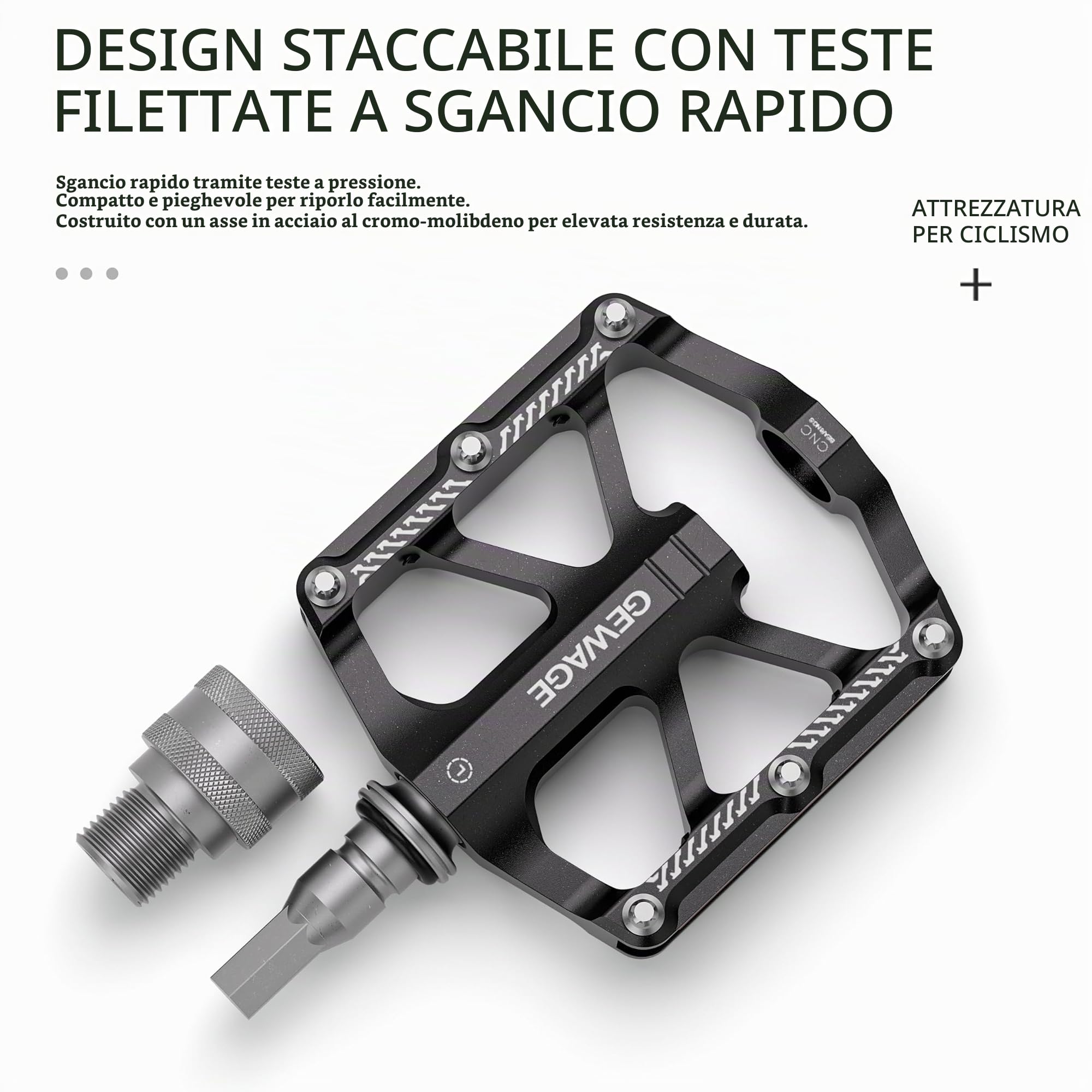 GEWAGE Pedali da bicicletta a sgancio rapido 9/16" – Pedale piatta in alluminio CNC rimovibile con 8 pin antiscivolo e catarifrangenti per bici pieghevoli, fixie, singlespeed e bici da città