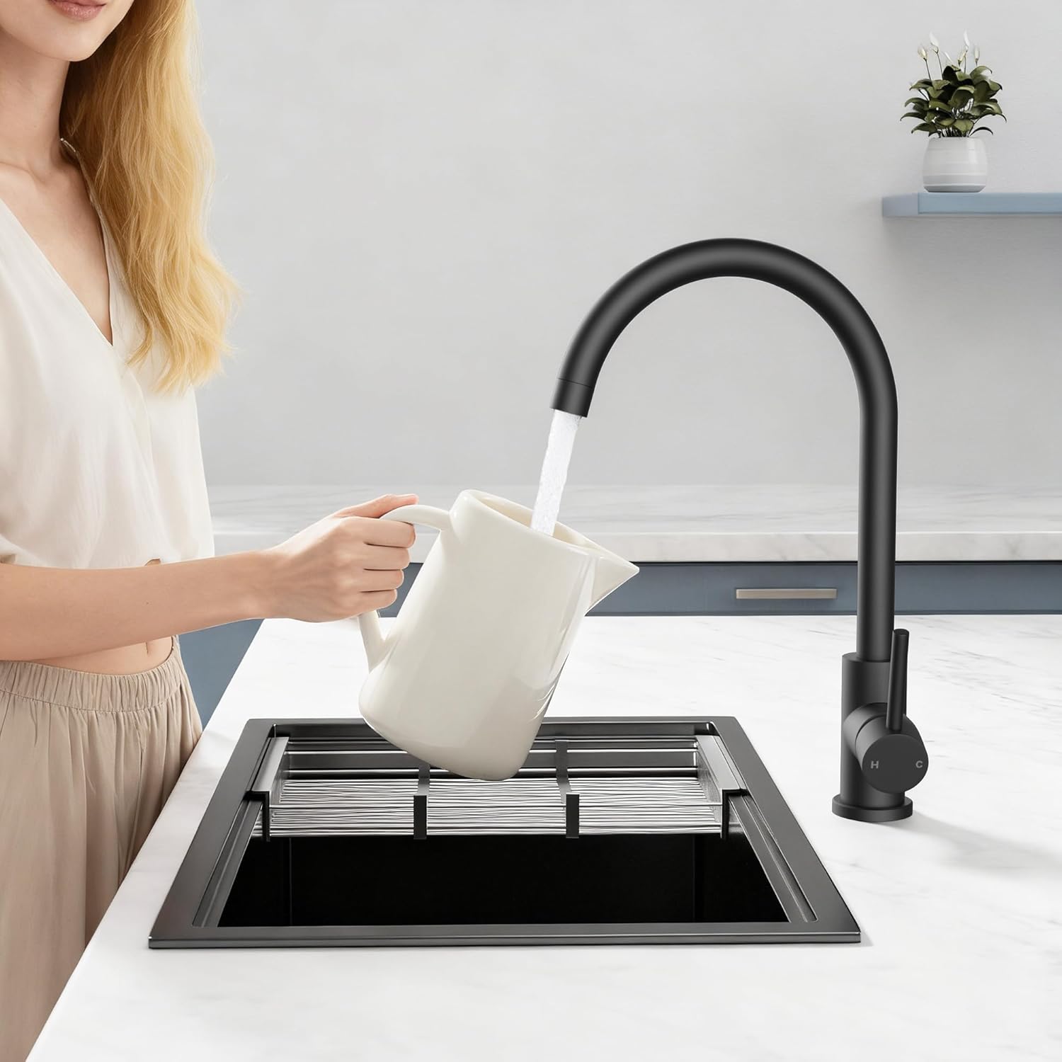 FORIOUS Black Kitchen Faucet, Commercial Modern Single Handle Faucet for Kitchen Sink, Stainless Steel High Arc with Deck Plate for 1 or 3 Hole, Suitable for Bar RV Camper Outdoor - Image 7