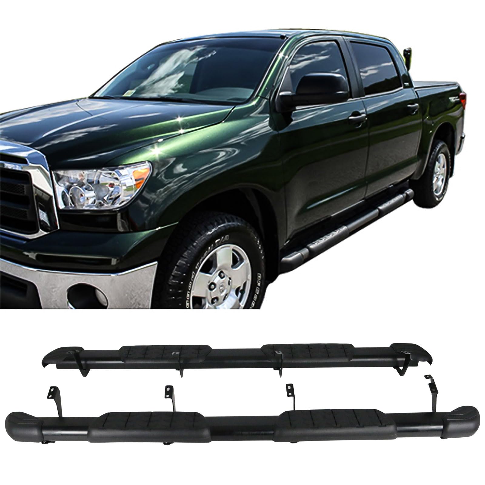Running Boards Compatible with 2007-2021 Toyota Tundra Crewmax Cab, Factory Style Side Step Bar Pair by IKON MOTORSPORTS, 2008 2009 2010 2011 2012 2013 2014 2015 2016 2017 2018 2019