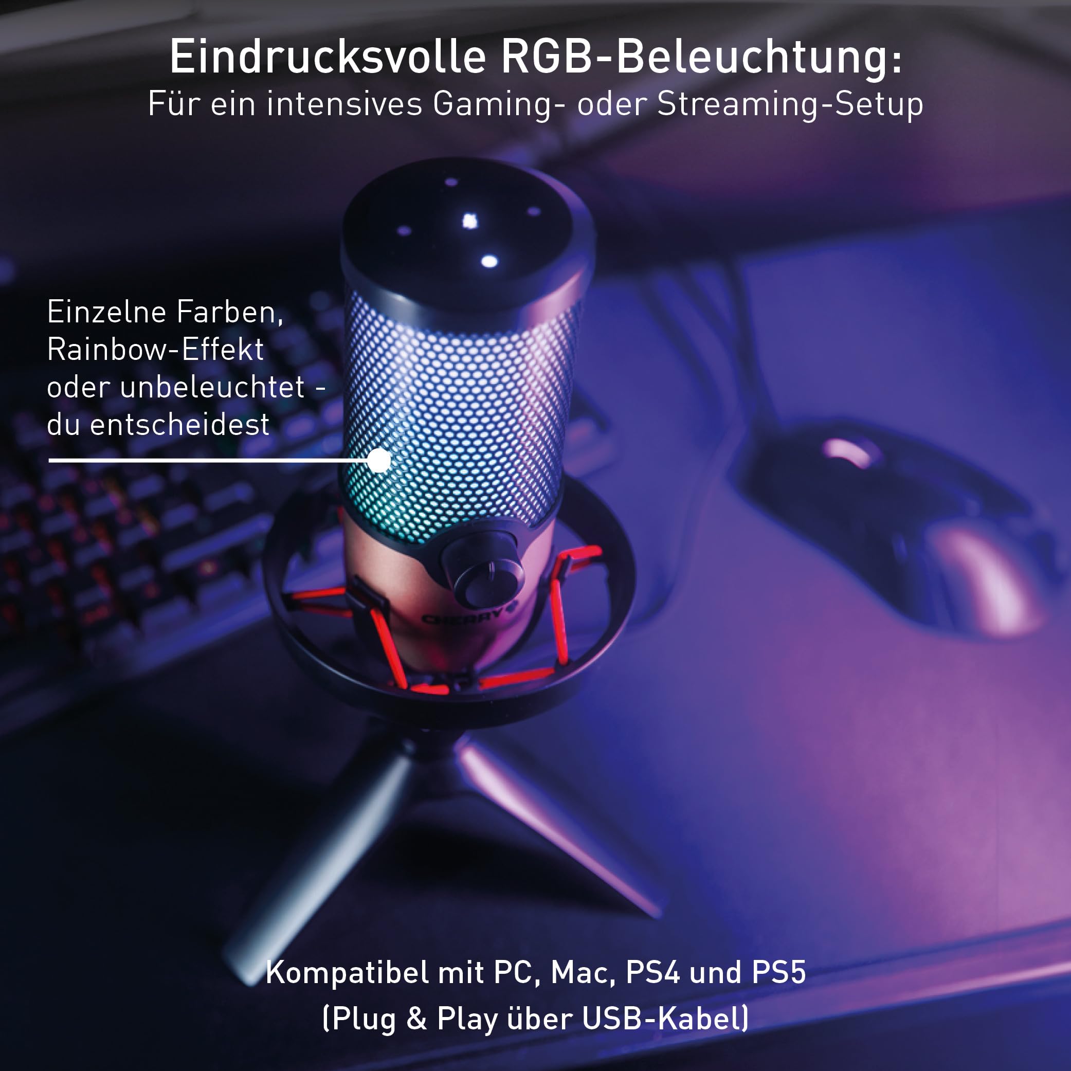 CHERRY UM 9.0 PRO RGB, USB-Mikrofon mit RGB-Beleuchtung, Schwarz-Kupfer