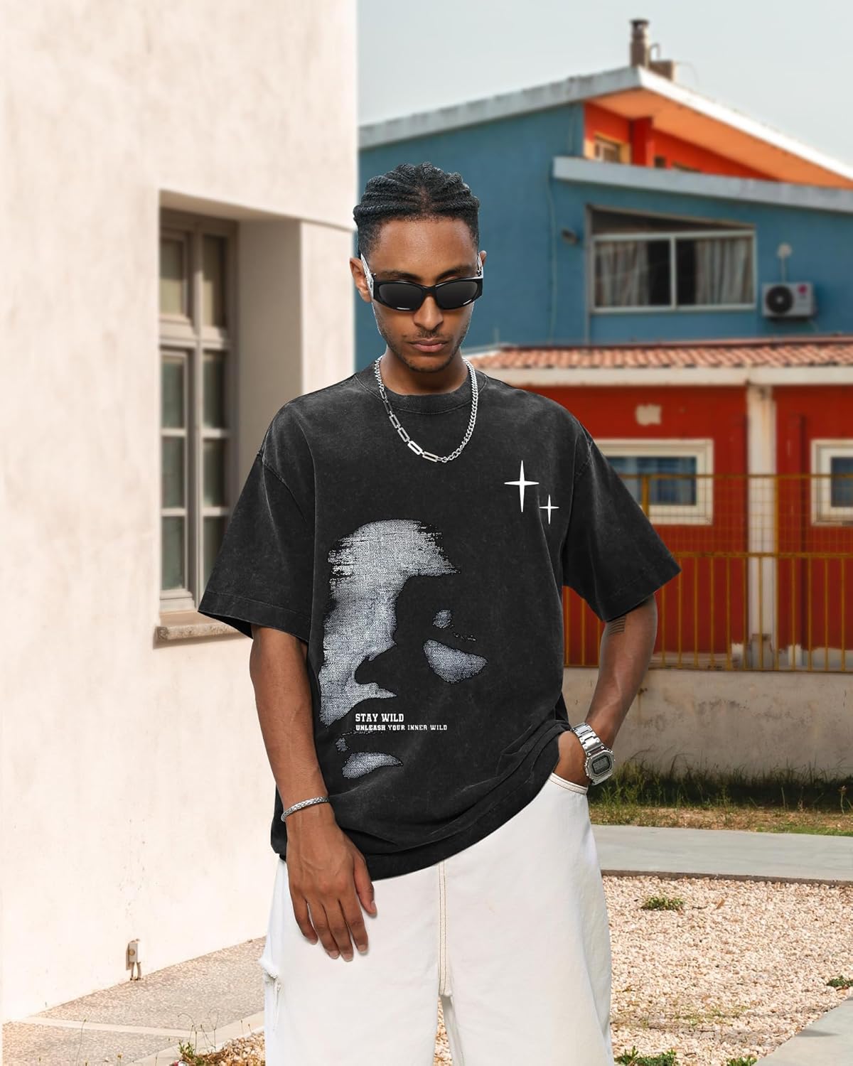 Men's Letter Graphic T Shirts Oversized Drop Shoulder Short Sleeve Vintage Streetwear Crew Neck Casual Tee Top - Image 3