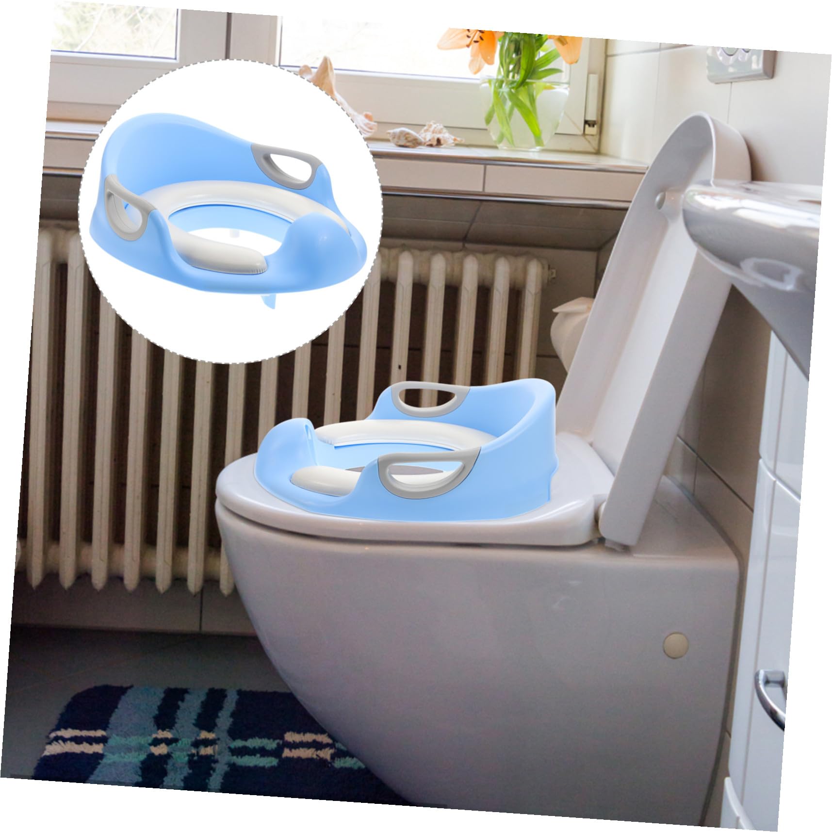 Asiento de Inodoro Infantil Azul Pu para Entrenamiento Asas | Antideslizante, Almohadillas de Apoyo, Tamaño Grande, Fácil de Agarrar, para Niños y Bebés