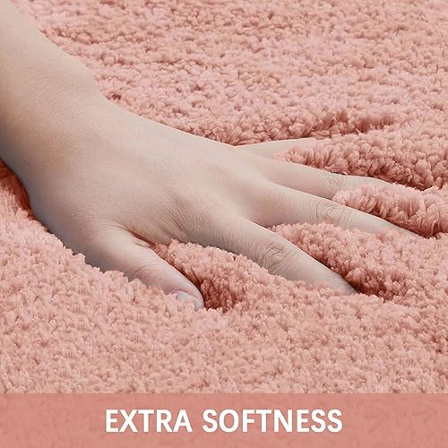 Miniatura 3 de Buganda Alfombras de baño de microfibra (30 x 20 pulgadas, rosa polvoriento) peludas, suaves y absorbentes, antideslizantes, de felpa gruesa,