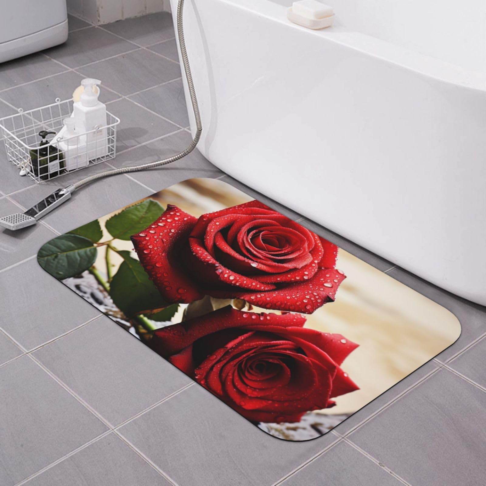 Tapis de sol de salle de bain en pierre rose pour une sortie de douche sereine