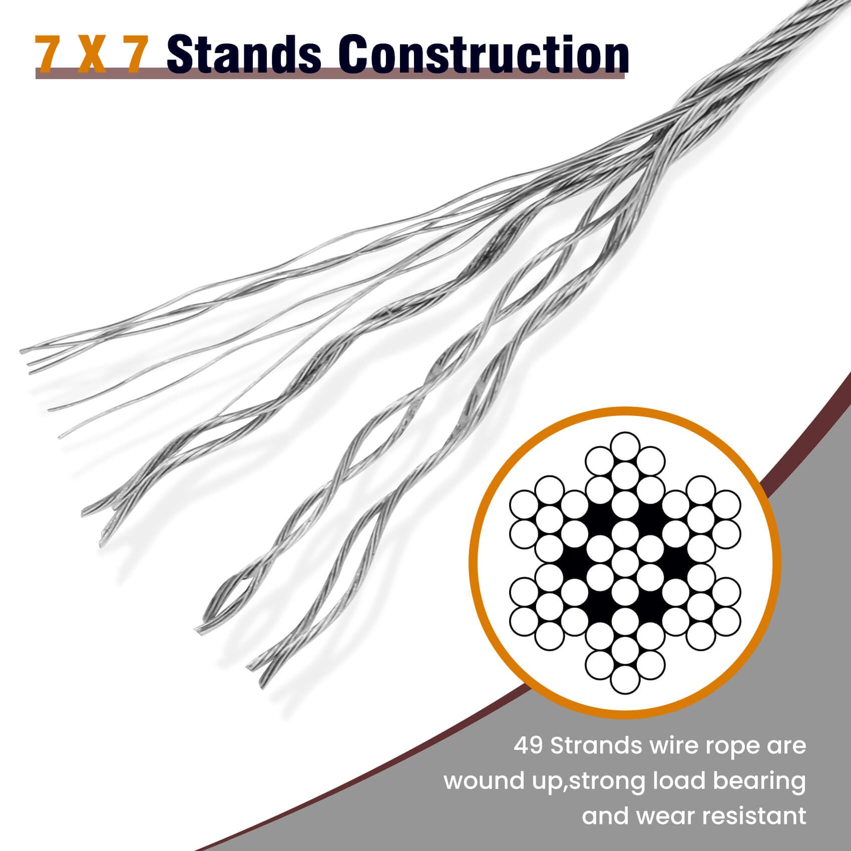 1/16 Wire Rope, 1/16 Stainless Steel Cable for Trellis, 1/16 Aircraft Cable with 200Pcs Crimping Sleeves, Used for Hanging, Decorations,7x7 Strand Core & 368 lbs Breaking Strength, 304 Material