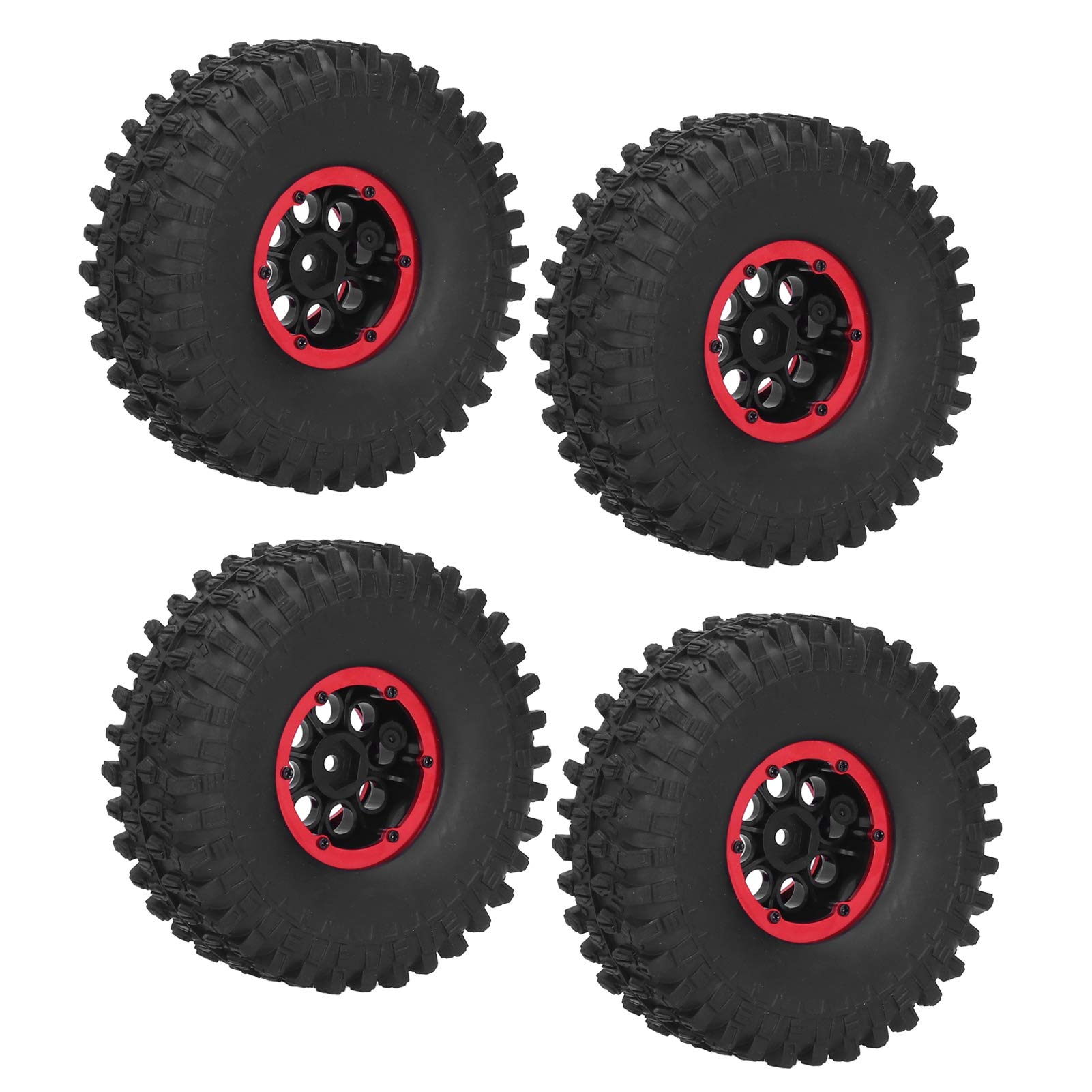 Opony wyścigowe RC 4 szt. Nadmuchiwane koła samochodu zdalnie sterowanego Amortyzacja o wysokiej przyczepności dla modeli w skali 1/10 SCX10 TRX4 TRX6 D90 Guma ze stopu aluminium (Czerwony)