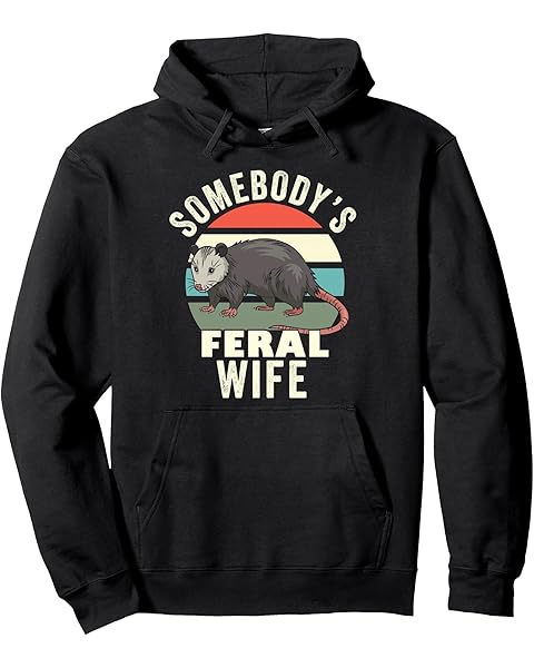 Somebody's Feral Wife Funny Matching Family Retro Feral Cat Pullover Hoodie