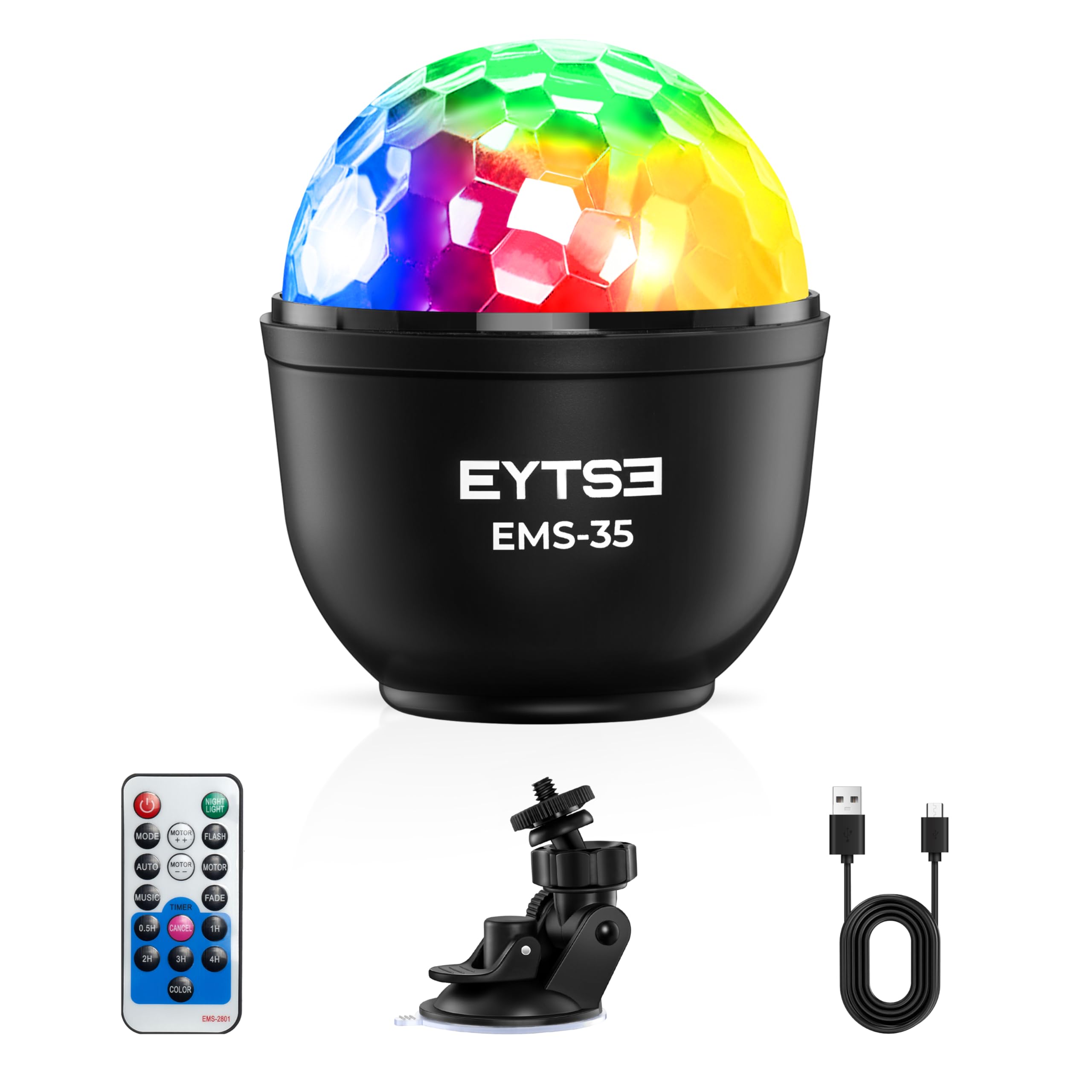EYTSE Mini Disco Ball Lights for Party, Rechargeable Sound Activated Night Light DJ Lighting with Remote Control, Portable Battery Operated 7 Modes RGB Strobe Lamp for Home Parties Birthday (1-Pack)
